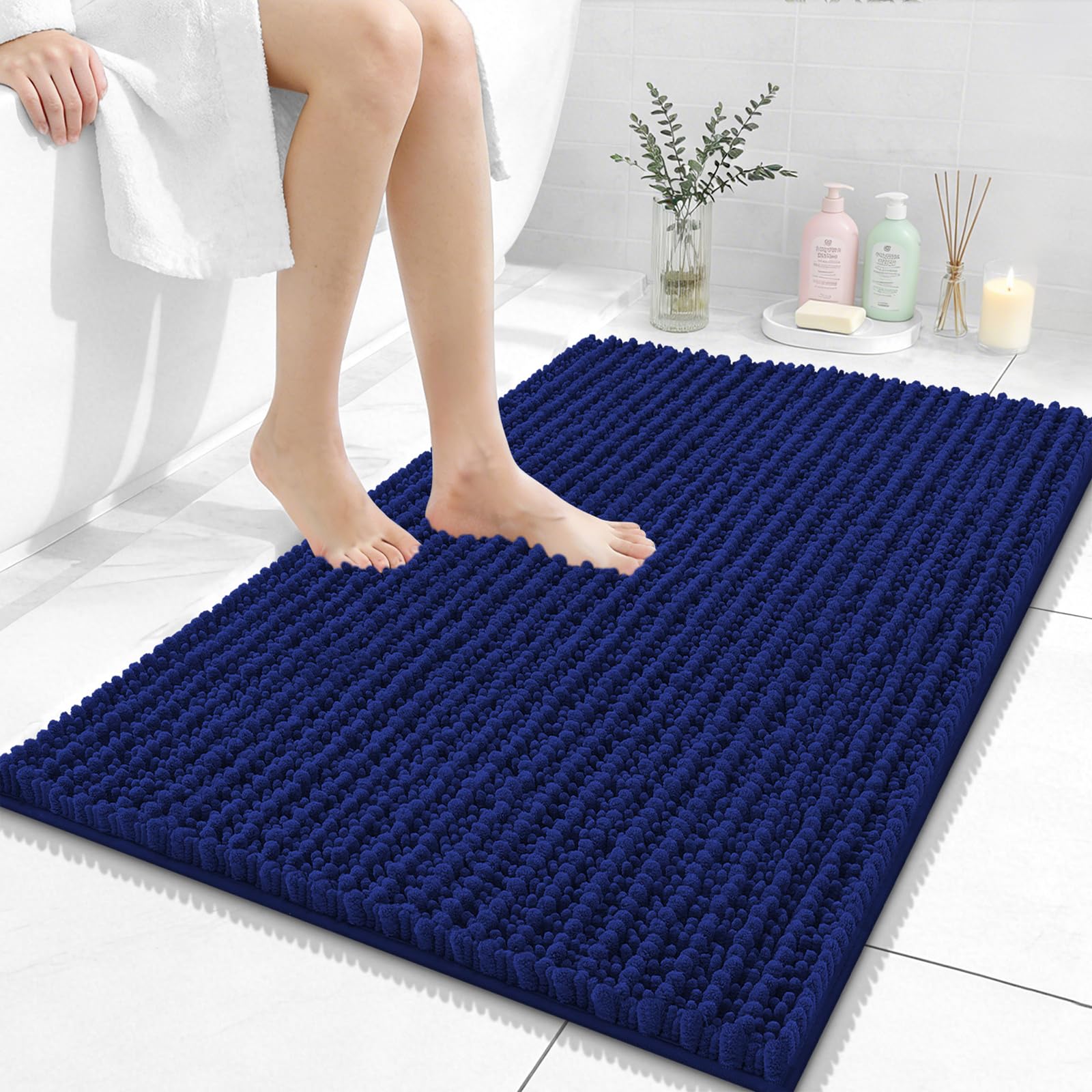 OLANLY Bathroom Rug Mat 30x20, Thick Soft and Absorbent Chenille Bath Mat, Non-Slip Rubber Backing, Machine Washable Quick Dry Bath Rugs for Tub Shower Floor, Home Decor Accessories, Grey