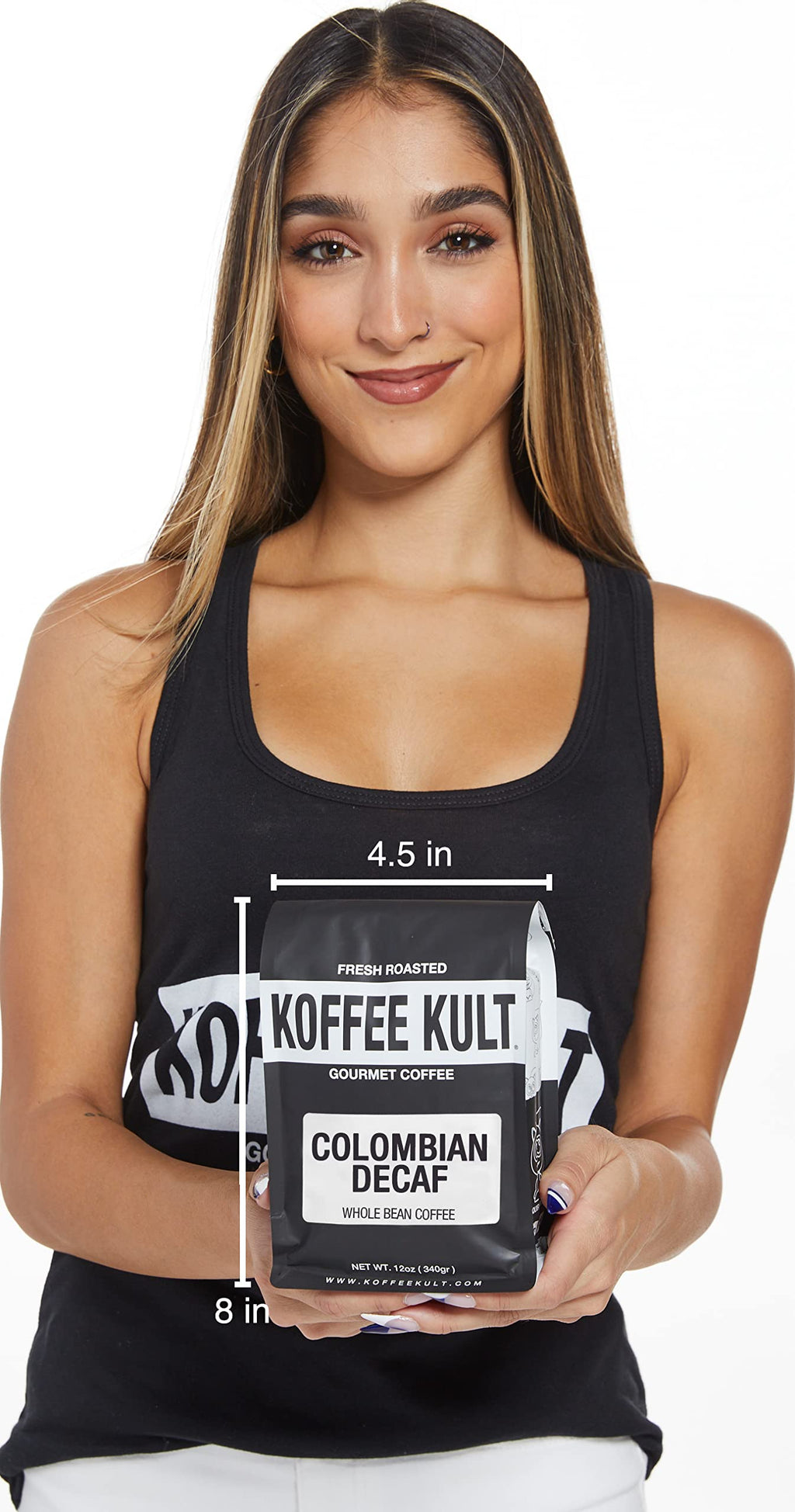 Koffee Kult Medium Roast Decaf Coffee Beans, Colombian Single Origin 100% Arabica Naturally Swiss Water Process Chemical Free - 32oz Resealable package