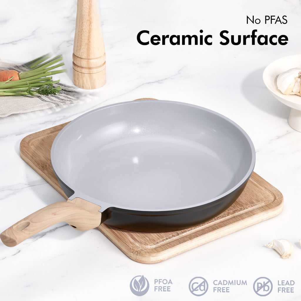 CAROTE 21Pcs Pots and Pans Set, Nonstick Cookware Sets, White Granite Induction Cookware Non Stick Cooking Set w/Frying Pans & Saucepans(PFOS, PFOA Free)