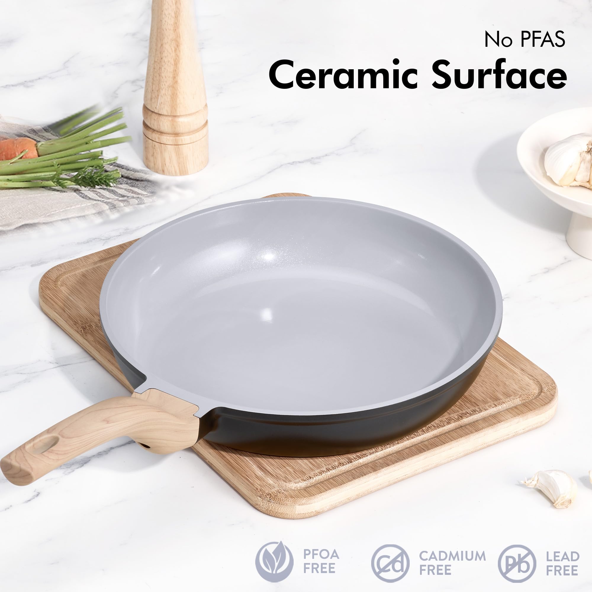 CAROTE 21Pcs Pots and Pans Set, Nonstick Cookware Sets, White Granite Induction Cookware Non Stick Cooking Set w/Frying Pans & Saucepans(PFOS, PFOA Free)