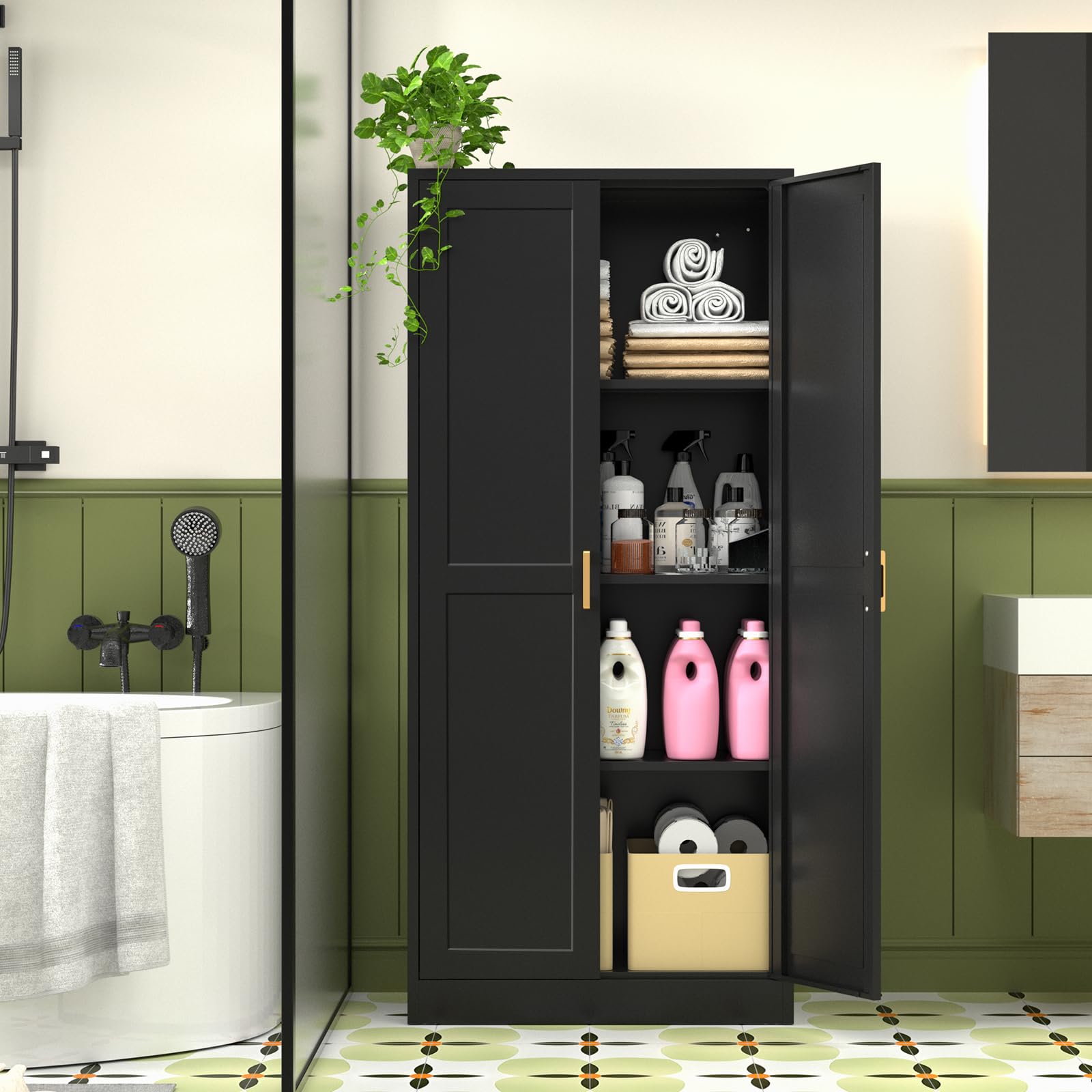 Polup White Kitchen Pantry Cabinet, 71 Inch Tall Metal Storage Cabinet with Doors and Shelves, Pantry Cabinets for Kitchen Storage, Freestanding Cupboard for Living, Dining Room, Assemble Required