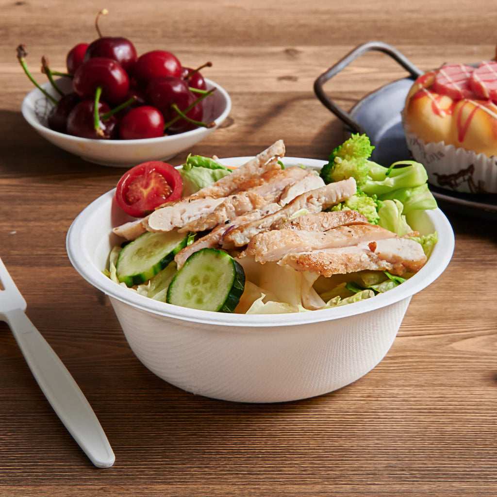 Vplus 200 Pack 12 OZ Paper Bowls, Disposable Compostable Bowls Bulk, Eco-friendly Bagasse Bowls, Heavy-duty Bowls Perfect for Milk Cereals, Snacks, Salads