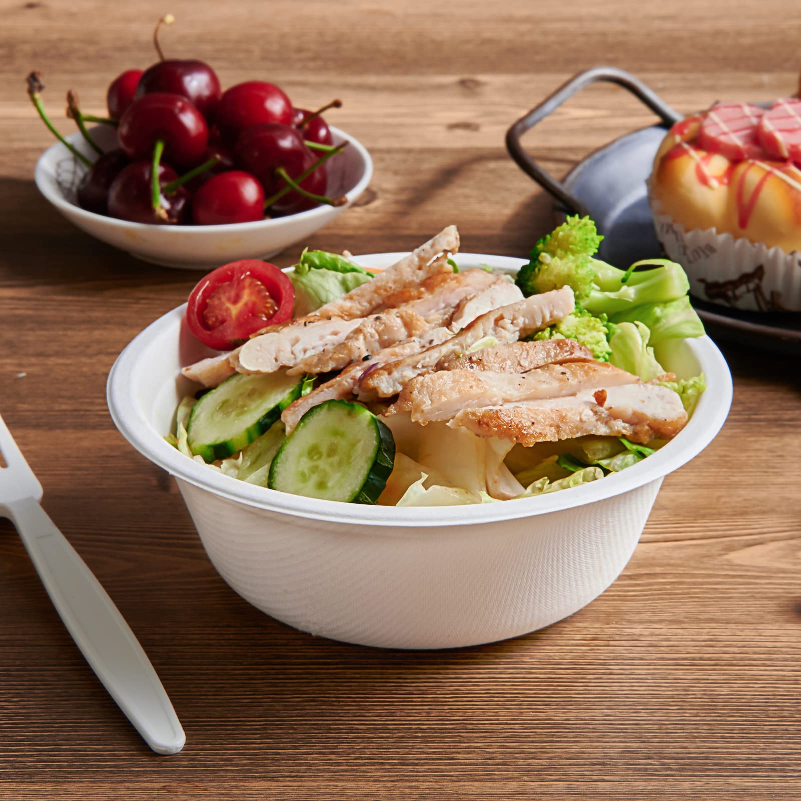 Vplus 200 Pack 12 OZ Paper Bowls, Disposable Compostable Bowls Bulk, Eco-friendly Bagasse Bowls, Heavy-duty Bowls Perfect for Milk Cereals, Snacks, Salads