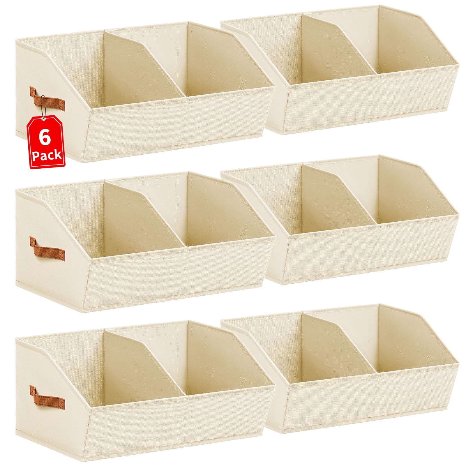 Homsorout Closet Organizers and Storage Bins - 8 Pack Collapsible Divided Trapezoidal Cube Storage Bins Baskets with Orange Handle for Organizing Clothes Blankets, Toys, Books, Towels(Beige)