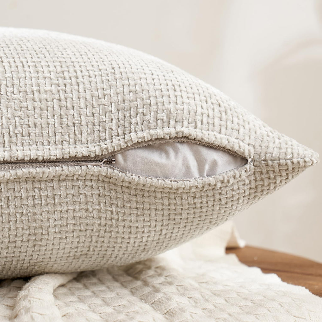 MIULEE Pack of 4 Couch Throw Pillow Covers 18x18 Inch Neutral Blue Soft Decorative Chenille Pillow Covers Farmhouse Accent Cushion Covers for Boho Western Spring Coastal Decor Sofa Bed Living Room