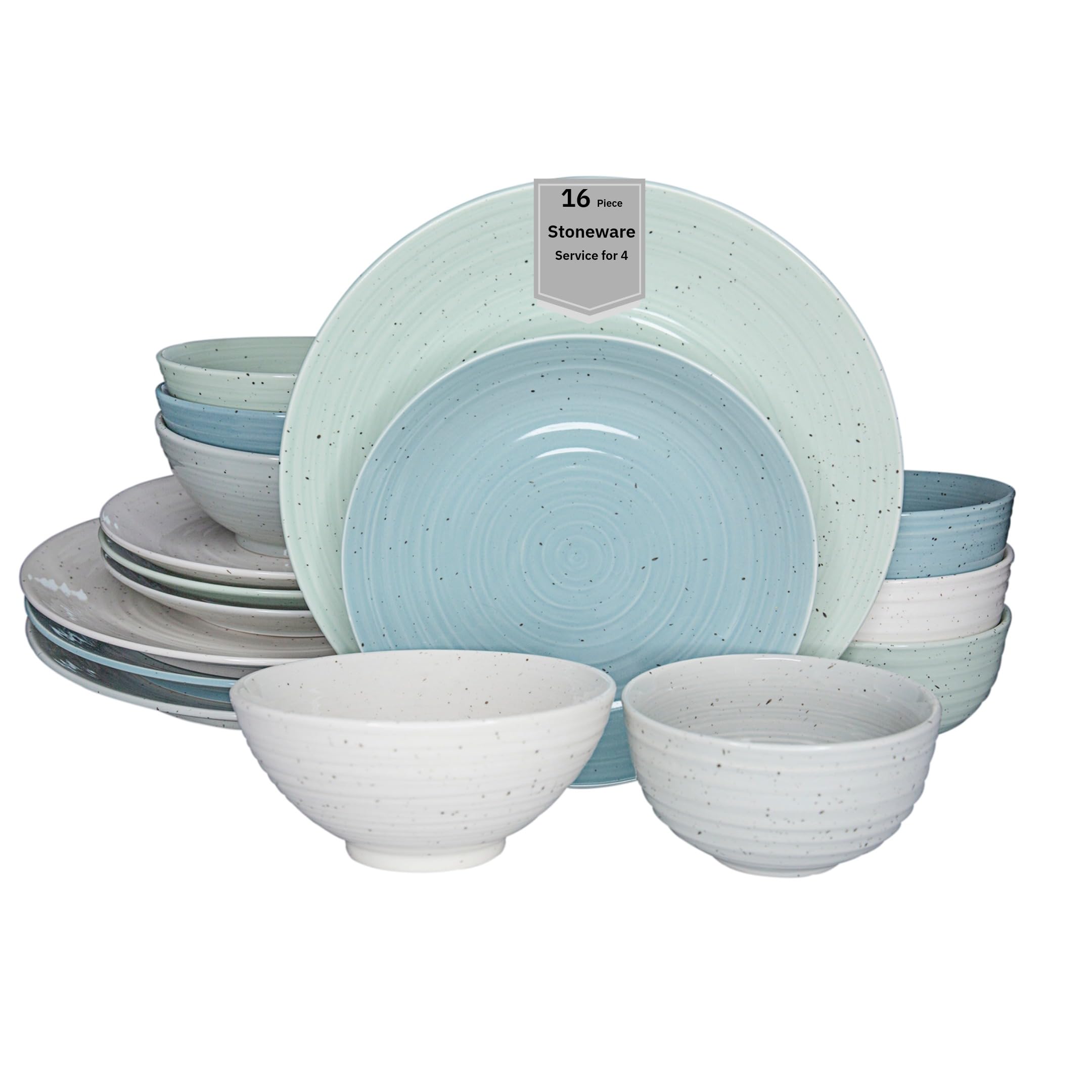 Sango Siterra Painter's Palette 16-Piece Stoneware Dinnerware Set - Service for 4, Ceramic Plates and Bowls Sets, Chip Resistant, Rustic Dishware, Microwave & Dishwasher Safe Kitchen Dishes