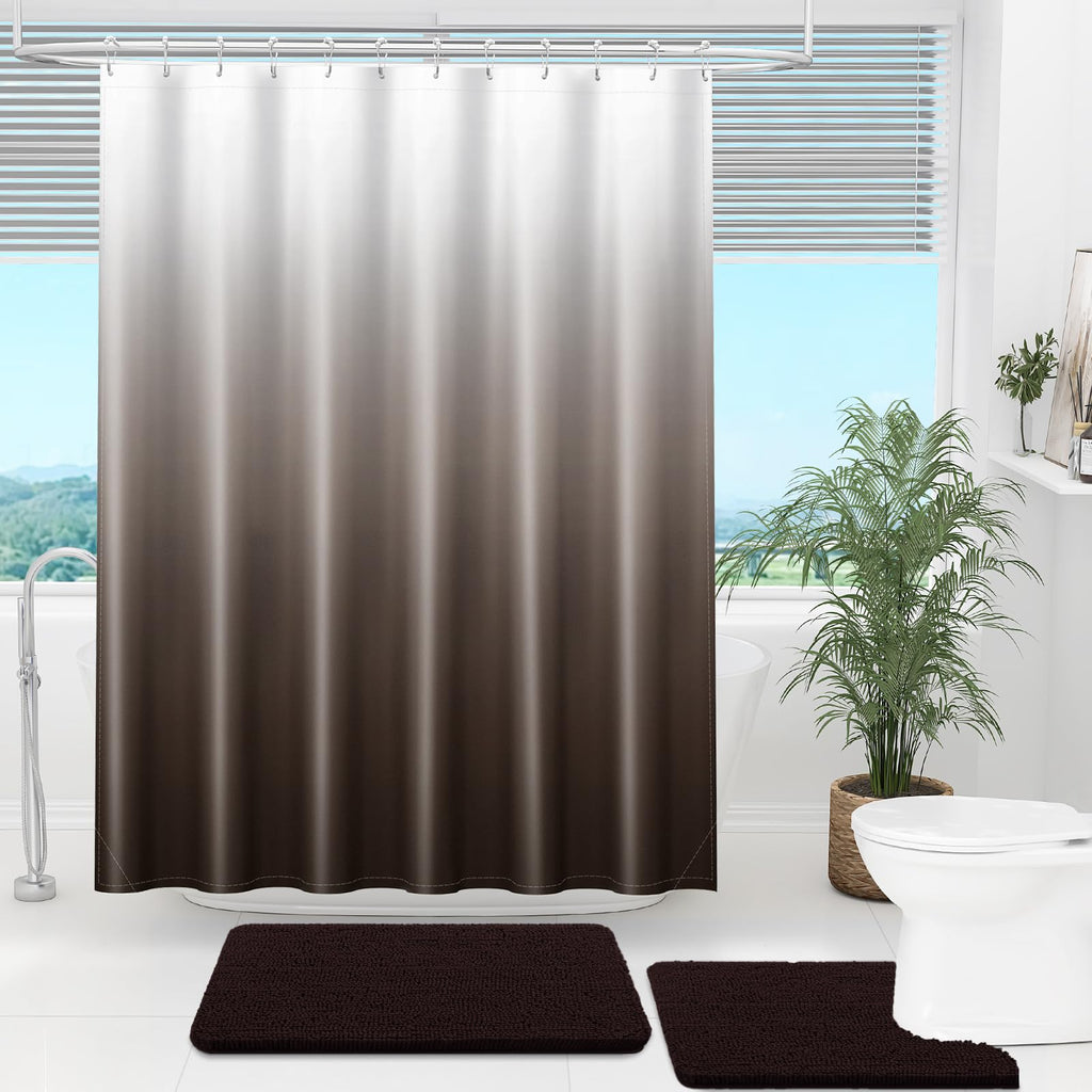 OLANLY Luxury Black and Grey Ombre Shower Curtain Sets with 12 Hooks, Waterproof and Washable Decorative Shower Curtains for Bathroom, 72x72 Inches