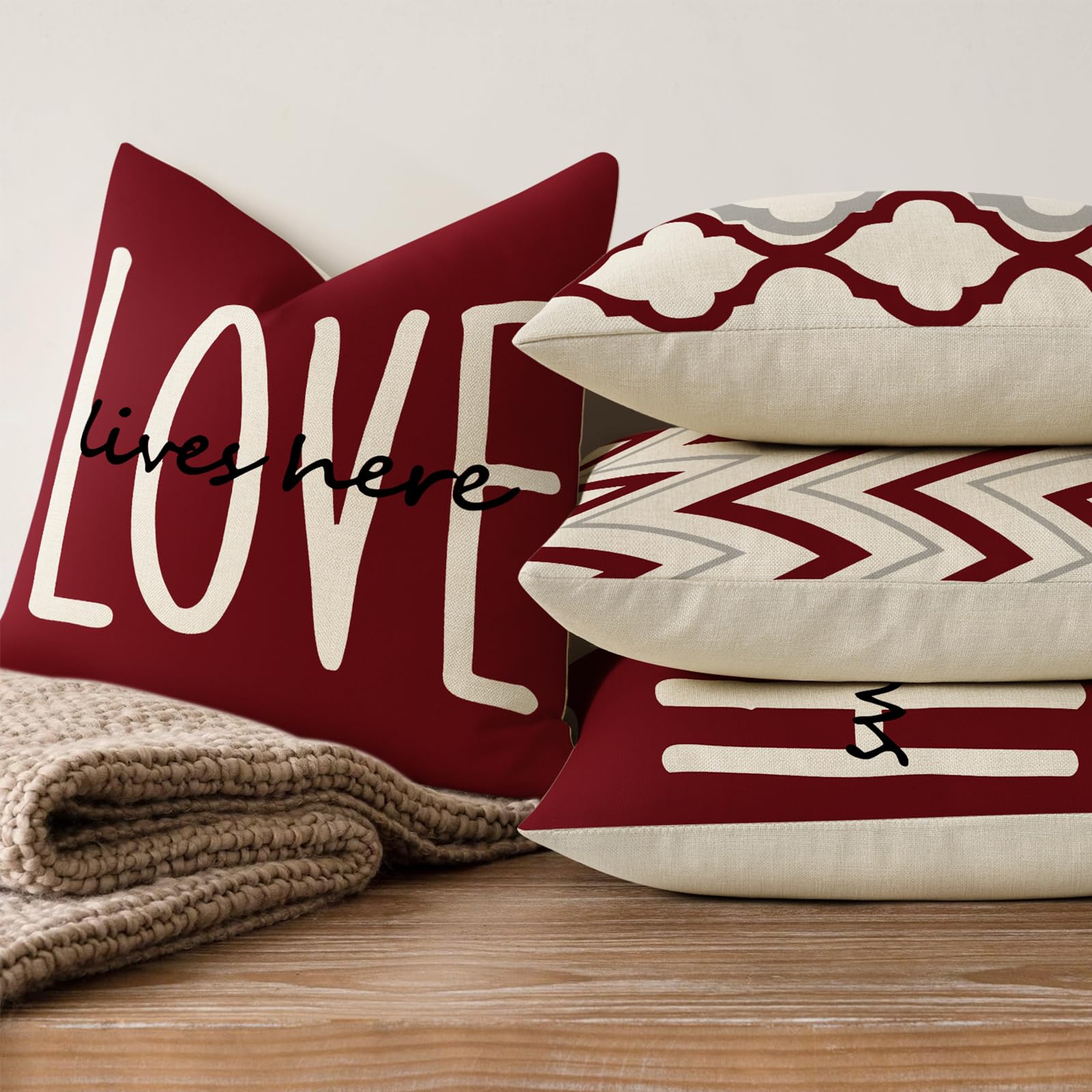 YCOLL Farmhouse Pillow Covers 18x18 Set of 4 Throw Pillow Covers Rustic Linen Decorative Pillows Square Cushion Covers for Couch Sofa Bedroom Home Decor