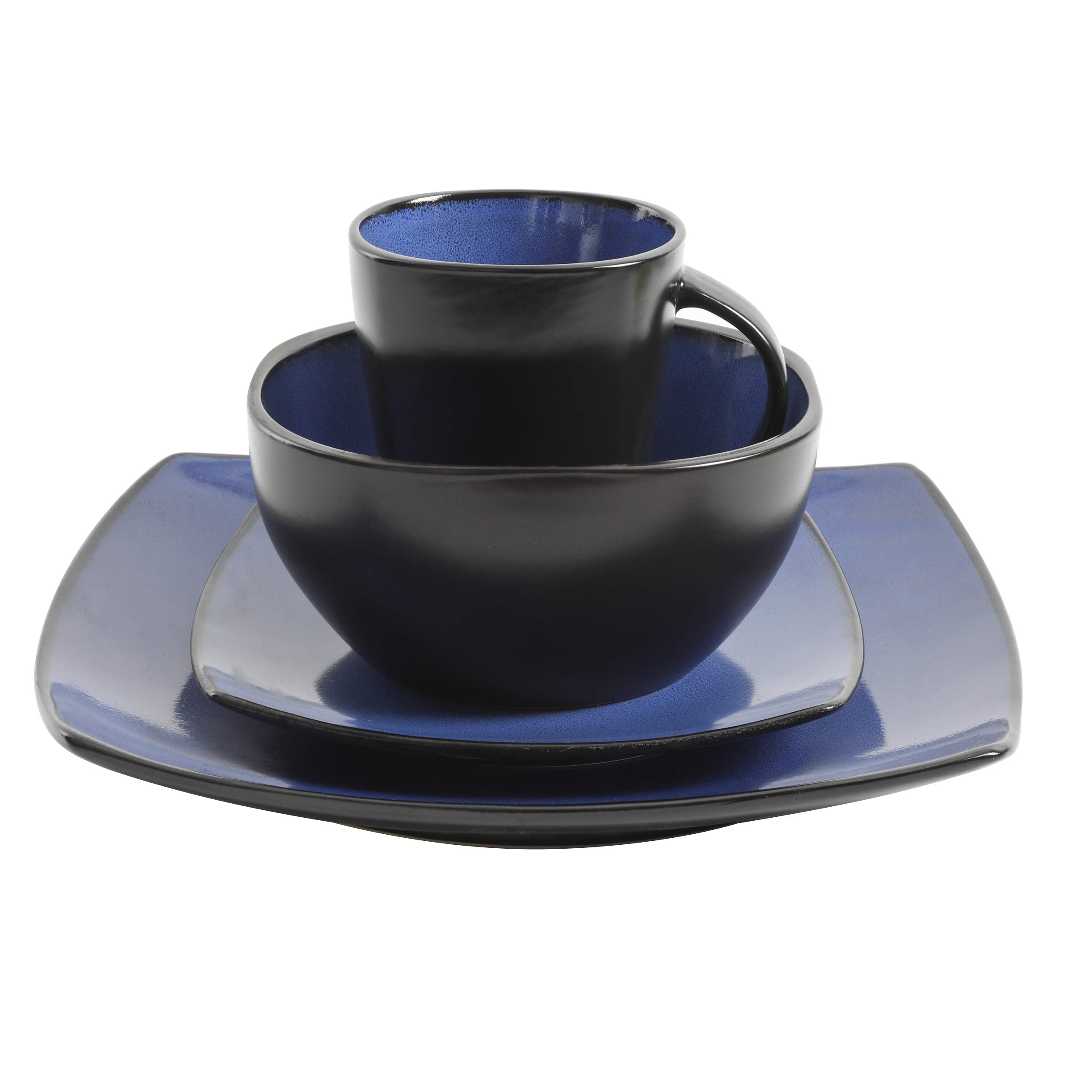 Gibson Elite Soho Lounge Square 16-Piece Dinnerware Set, Service for 4, Reactive Glaze Stoneware Plates and Bowls, Modern Dishes, Microwave & Dishwasher Safe – Red and Black
