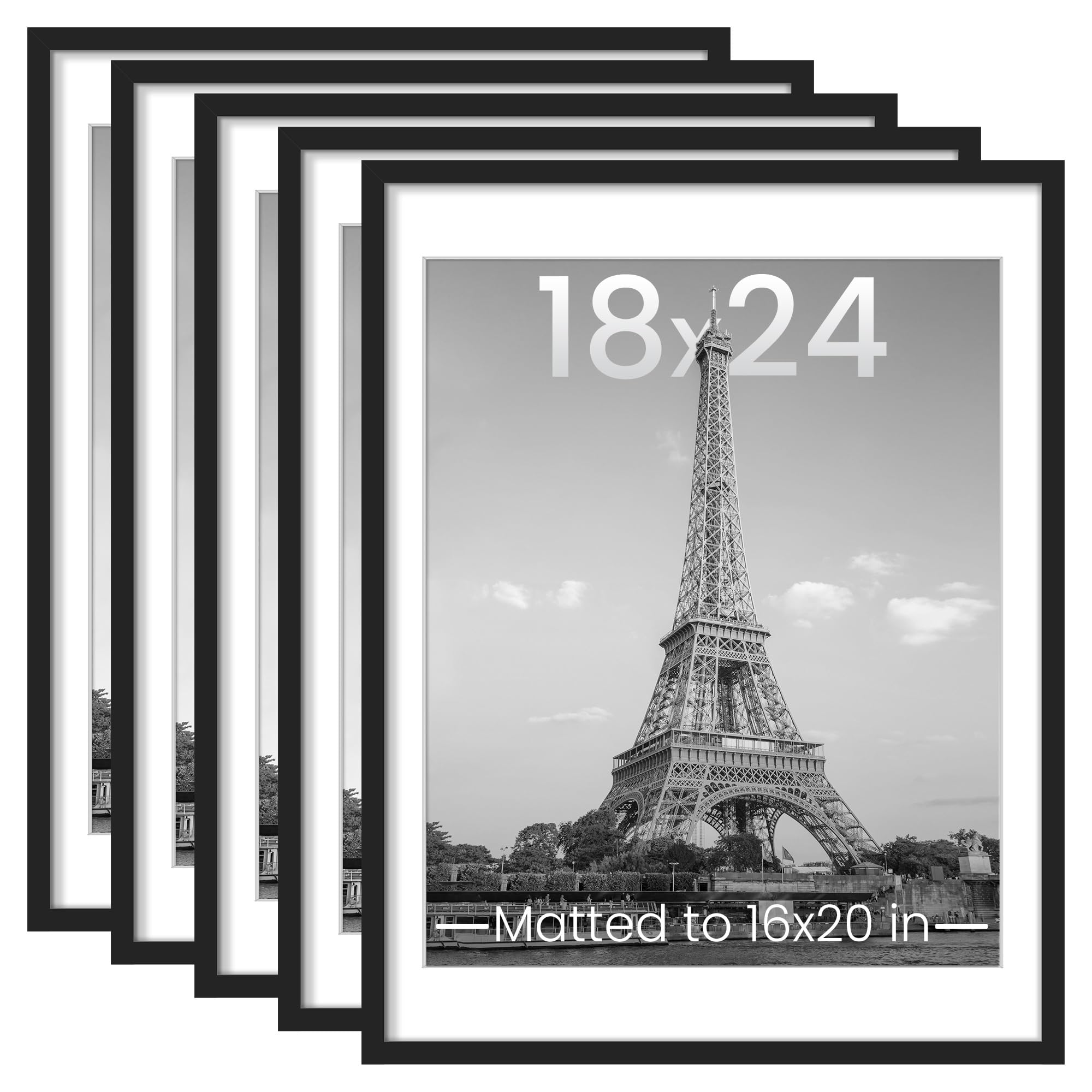 upsimples 8x10 Picture Frame Set of 5, Display Pictures 5x7 with Mat or 8 x 10 Without, Wall Gallery Photo Frames, Black