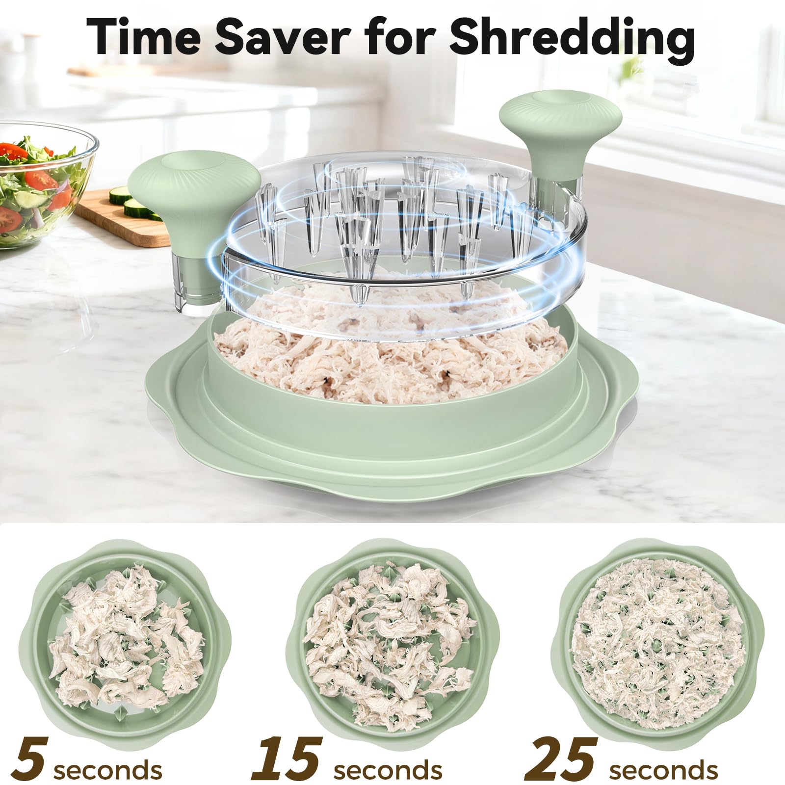 Ukeetap 10" Pro Chicken Shredder Tool Twist Large for Kitchen, BPA-Free Food-Safe Meat Grinder, Visible Chicken Breast Meat Shredder with Strong Anti-Slip Bottom & Ergonomic Handle, Black