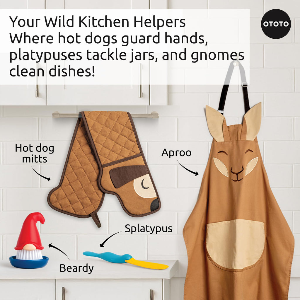OTOTO Hot-Dog Double Oven Mitts Cute Funny - Gifts for Dog Lovers, Dachshund Themed Gifts, Heat Resistant, Kitchen Gadgets (Brown)