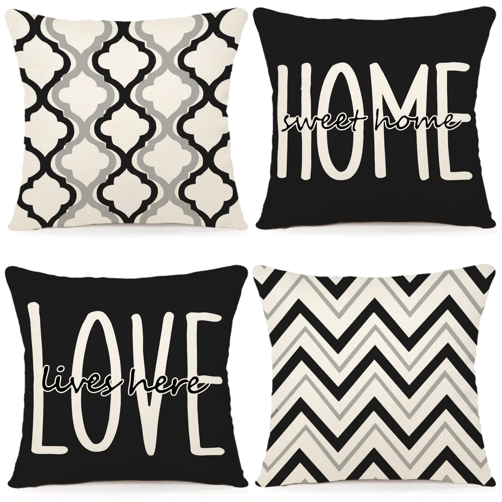 YCOLL Farmhouse Pillow Covers 18x18 Set of 4 Throw Pillow Covers Rustic Linen Decorative Pillows Square Cushion Covers for Couch Sofa Bedroom Home Decor
