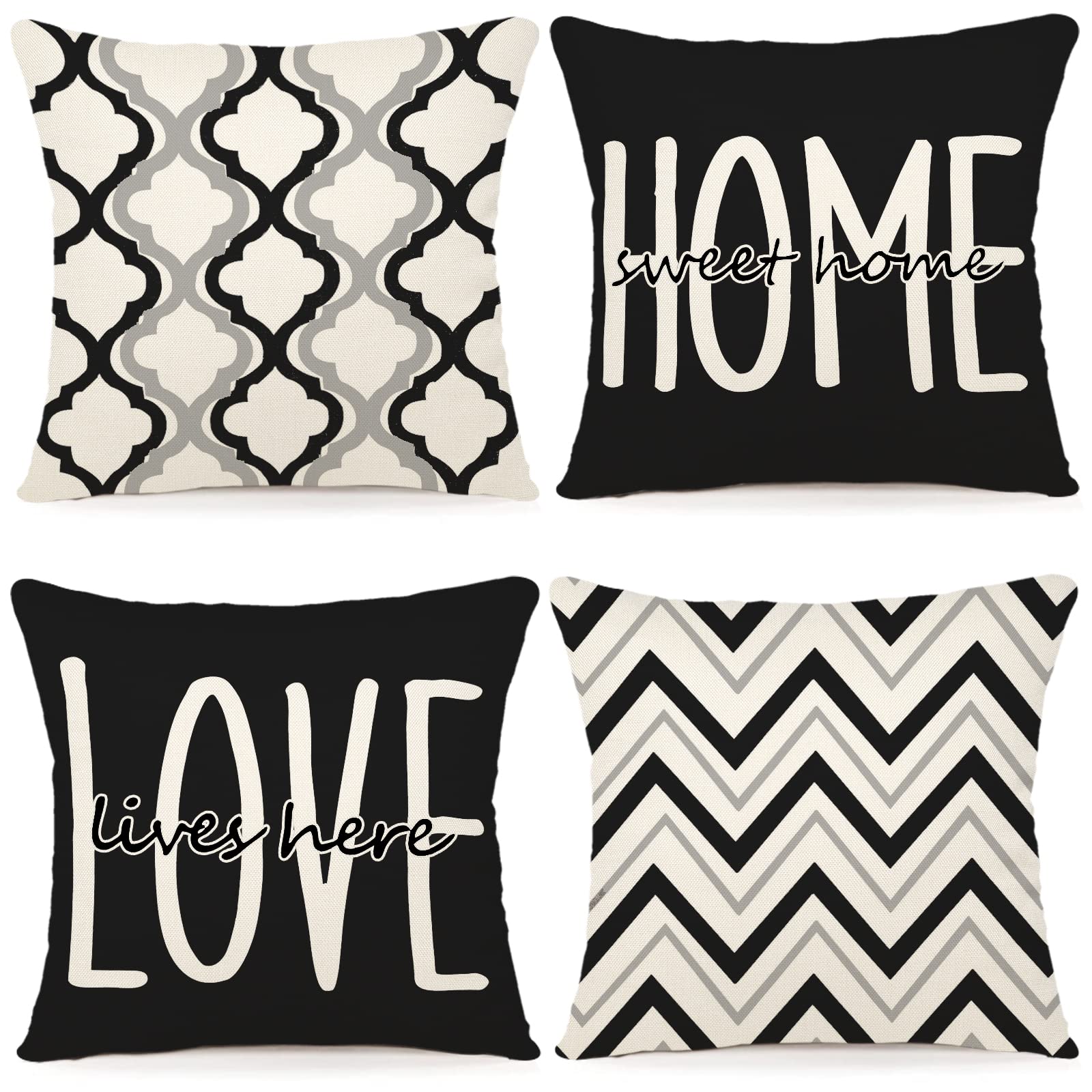 YCOLL Farmhouse Pillow Covers 18x18 Set of 4 Throw Pillow Covers Rustic Linen Decorative Pillows Square Cushion Covers for Couch Sofa Bedroom Home Decor