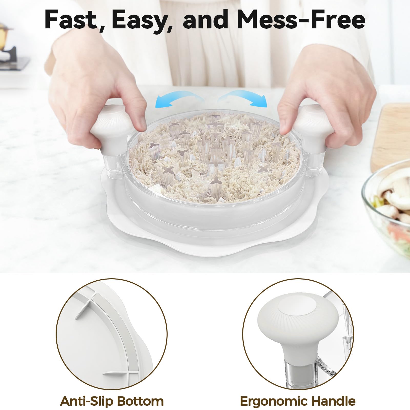 Ukeetap 10" Pro Chicken Shredder Tool Twist Large for Kitchen, BPA-Free Food-Safe Meat Grinder, Visible Chicken Breast Meat Shredder with Strong Anti-Slip Bottom & Ergonomic Handle, Black