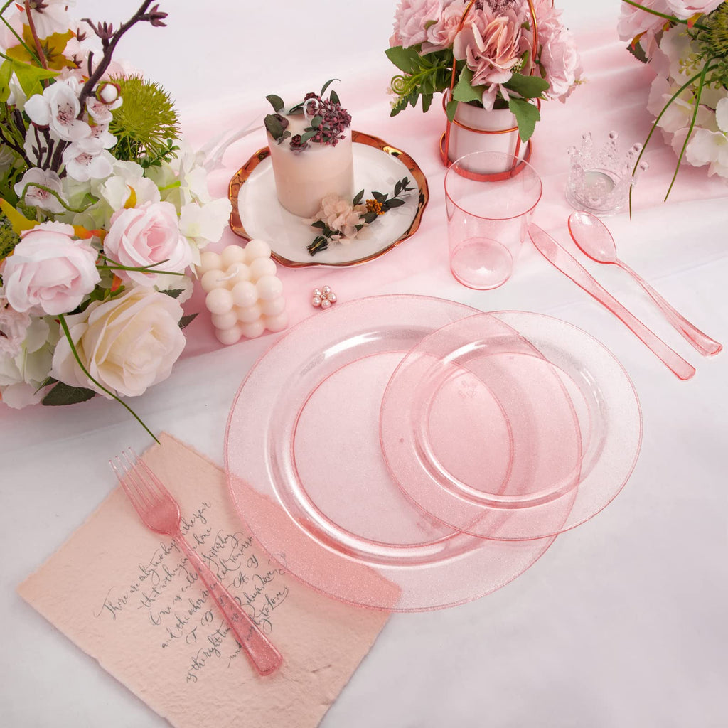 DaYammi 150Pcs Ivory Plastic Plates with Gold Rim,Disposable Plastic Plates Include 30 Dinner Plate,30 Salad Plate,30 Forks,30 Spoons,30 Knives,Ivory and Gold Plates for Party,Wedding,Mother's Day