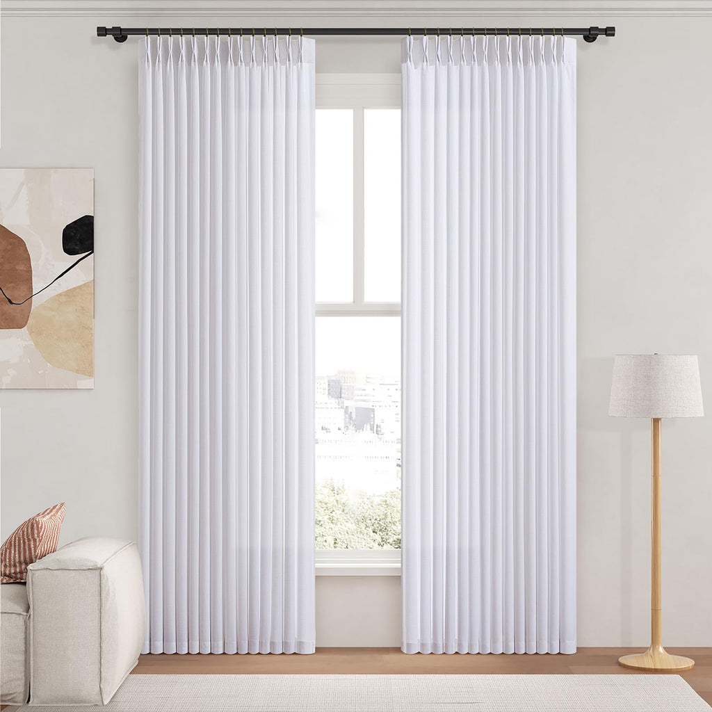 Pinch Pleated Linen Curtains 96 Inches Extra Long Olive Green Drapes, Thick Linen Light Filtering Memory Trained Pleat Curtain for Living Room and Bedroom Privacy 2 Panels Texture with Back Tab