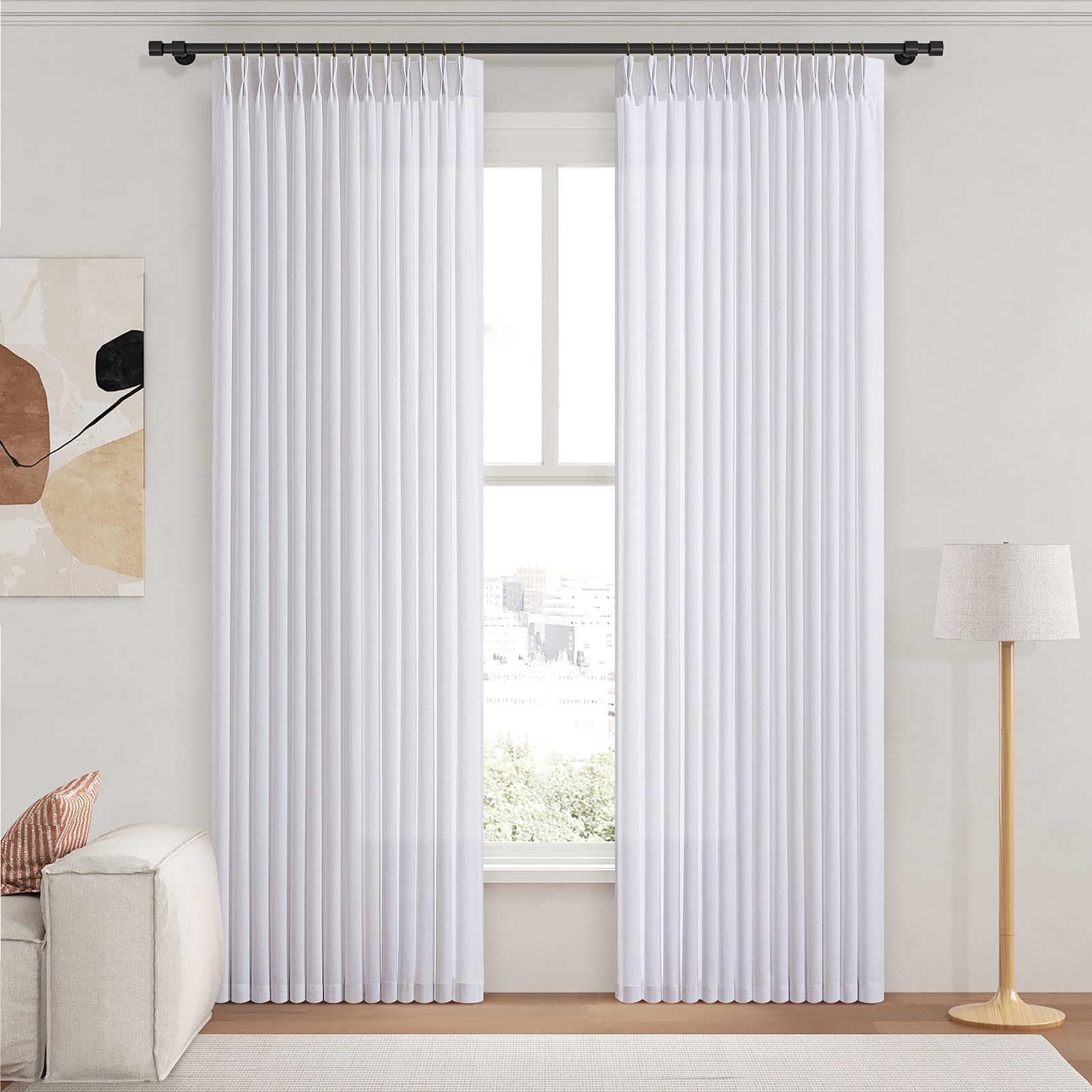Pinch Pleated Linen Curtains 96 Inches Extra Long Olive Green Drapes, Thick Linen Light Filtering Memory Trained Pleat Curtain for Living Room and Bedroom Privacy 2 Panels Texture with Back Tab