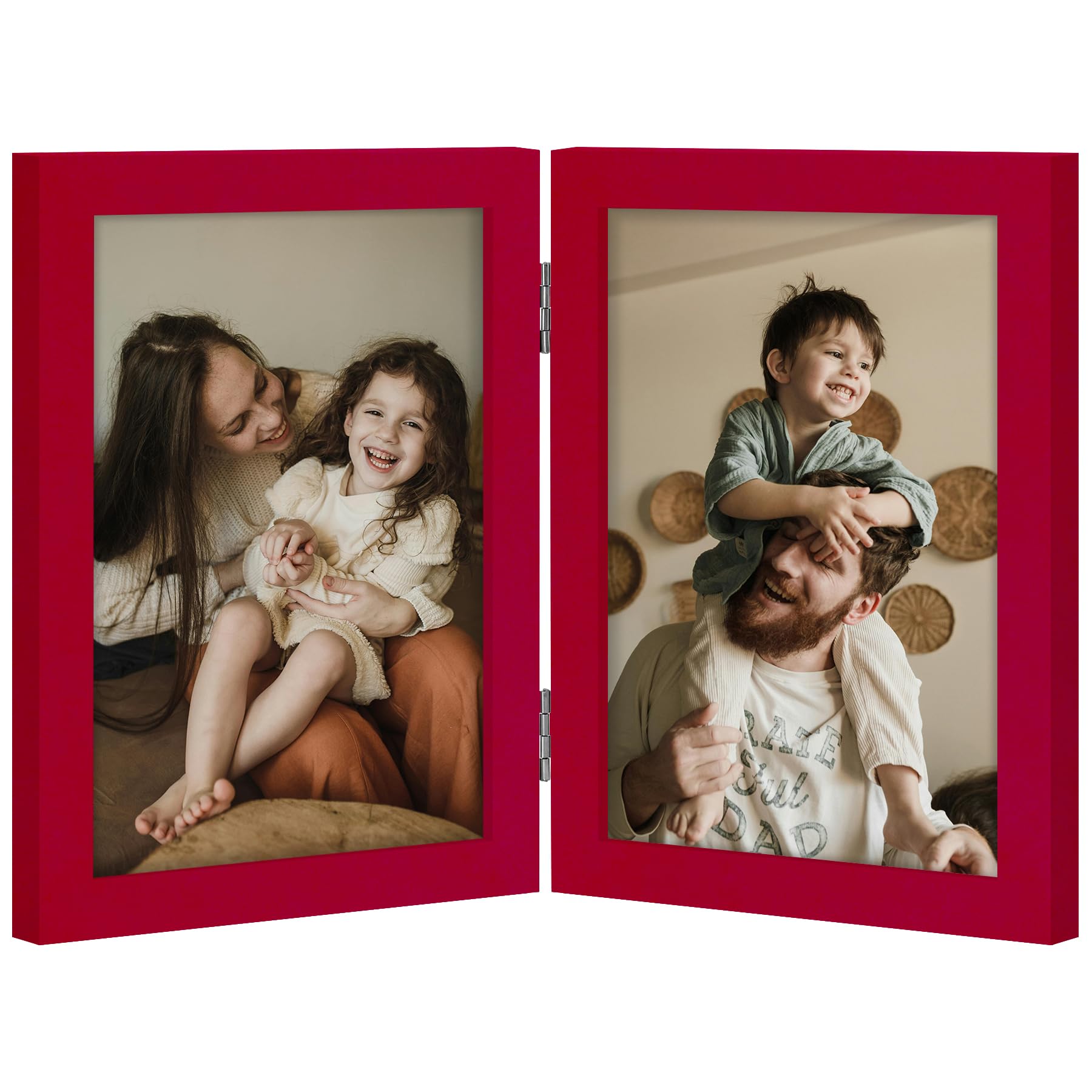 decorUhome Double 4x6 Picture Frame Vertical, Engineered Wood Bifold Photo Frame with Plexiglass for Tabletop Display, 4x6, Black