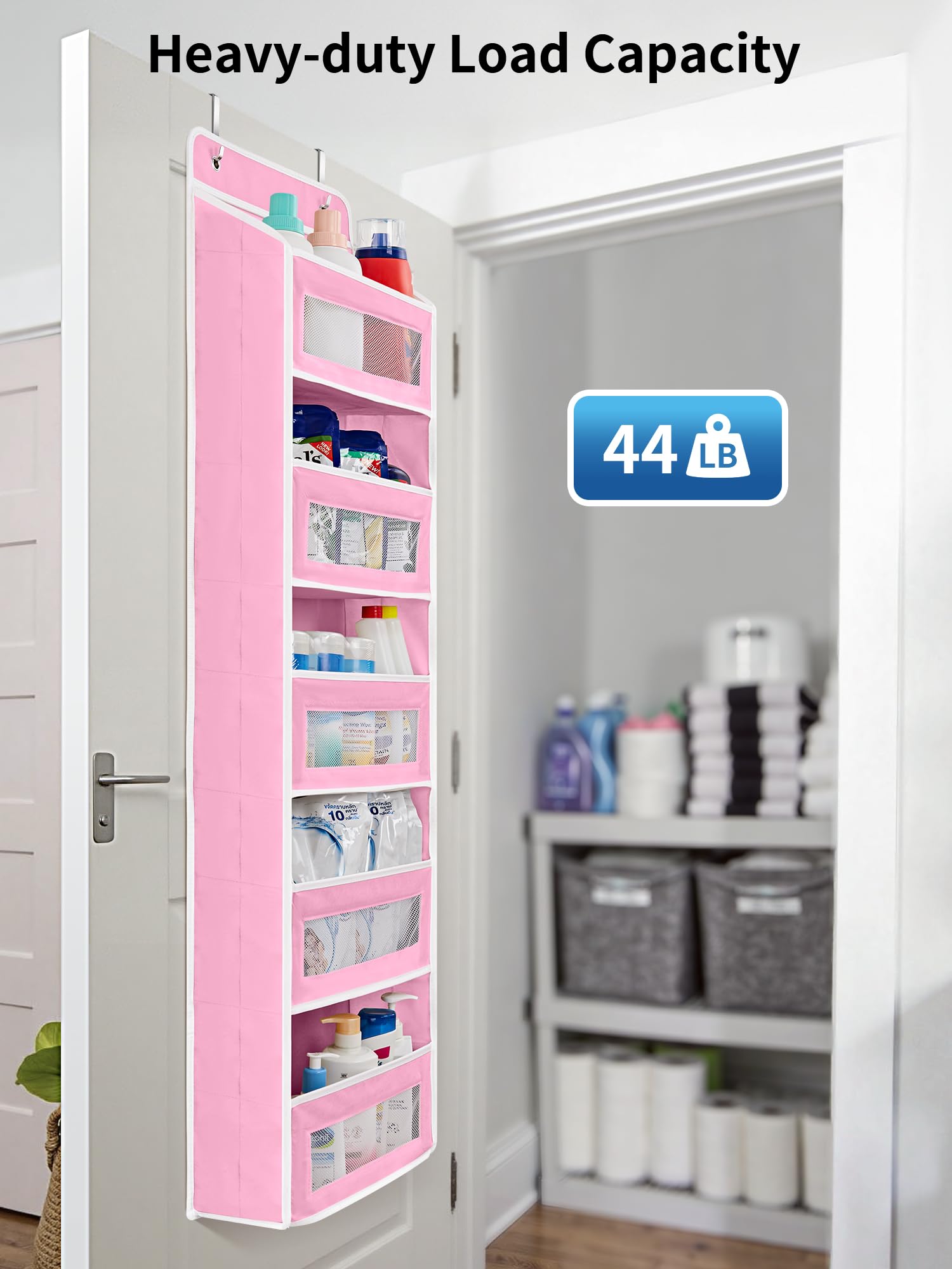 JARLINK Over The Door Organizer Storage, 5 Shelf Hanging Door Organizer with 5 Large Capacity Pockets, Anti Tilt 44 lb Load Behind Door Storage for Bedroom, Bathroom, Pantry, Nursery, (Grey)