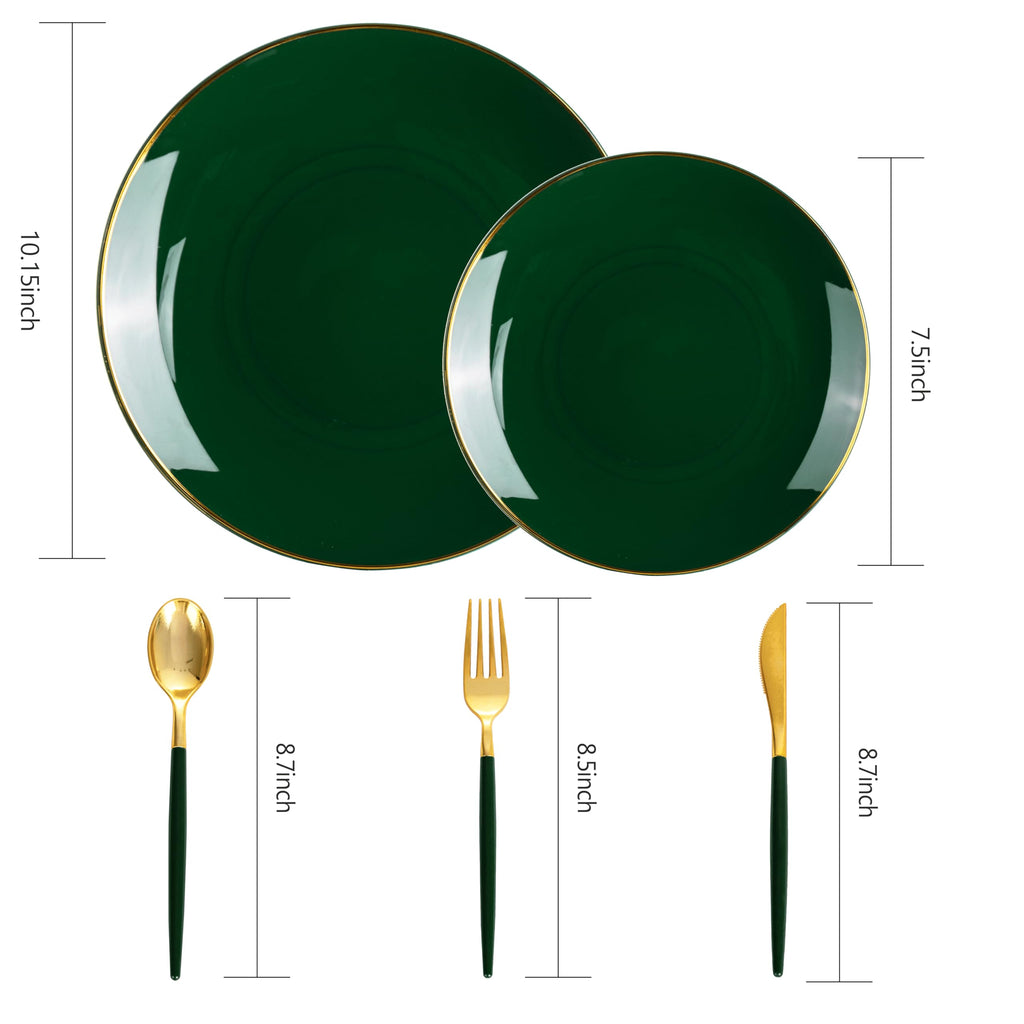 DaYammi 150Pcs Gold Plastic Plates with Disposable Silverware,White Gold Disposable Dinnerware Set - 30 Dinner Plate,30 Dessert Plate,90 Gold Cutlery with White Handles,Fancy Plates for Party Wedding