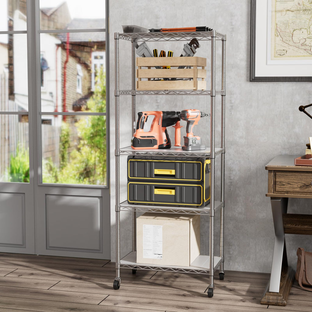 SINGAYE 3 Small Shelves Storage Shelf Wire Shelving Unit Metal Shelf Adjustable Organizers Storage Shelving with Wheels for Bathroom Laundry Room Kitchen Pantry11.5”D x 17.5”W x 30.5”H White