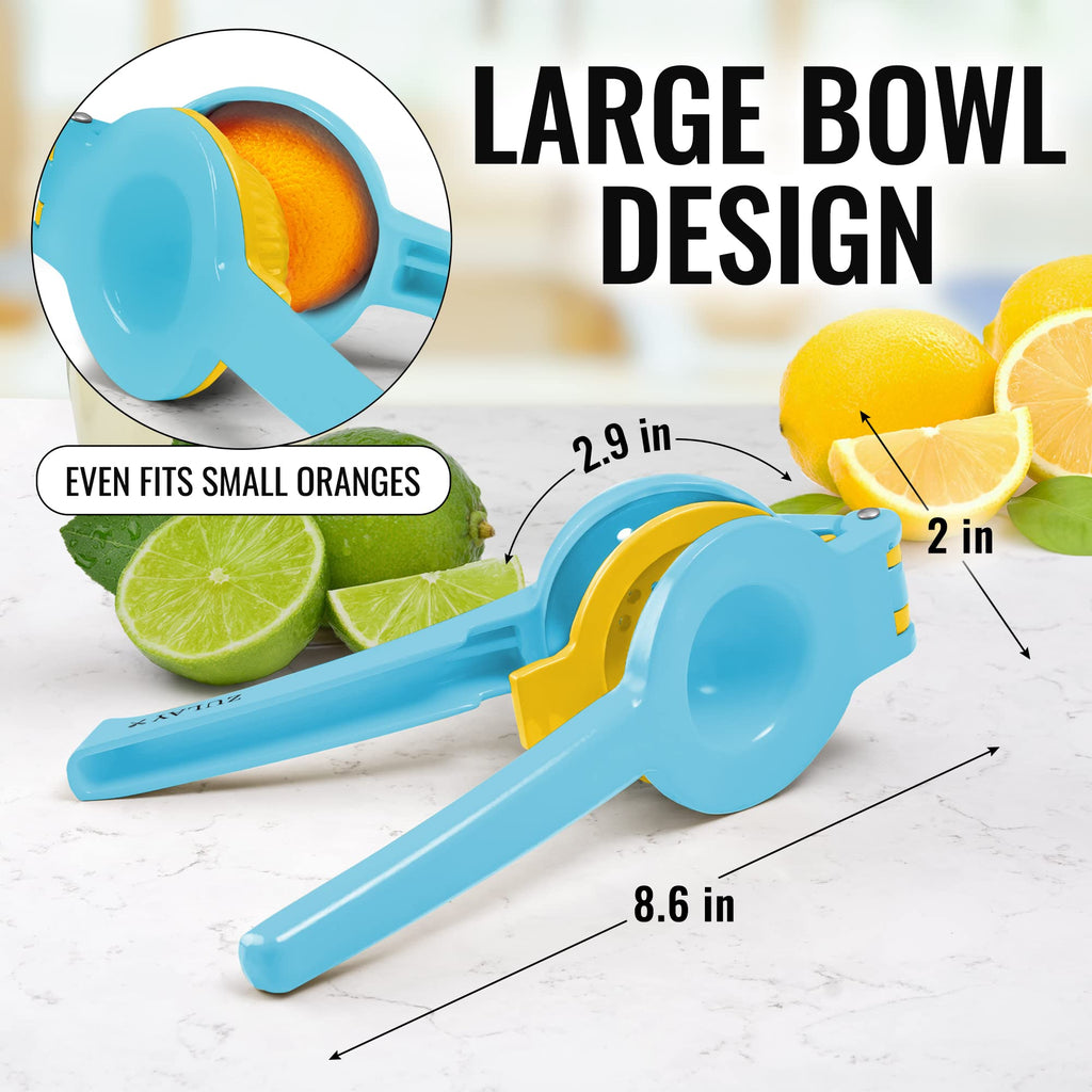 Zulay Kitchen Metal 2-in-1 Lemon Squeezer - Sturdy Max Extraction Hand Juicer Lemon Squeezer Gets Every Last Drop - Easy to Clean Manual Citrus Juicer - Easy-Use Lemon Juicer Squeezer - Yellow/Green