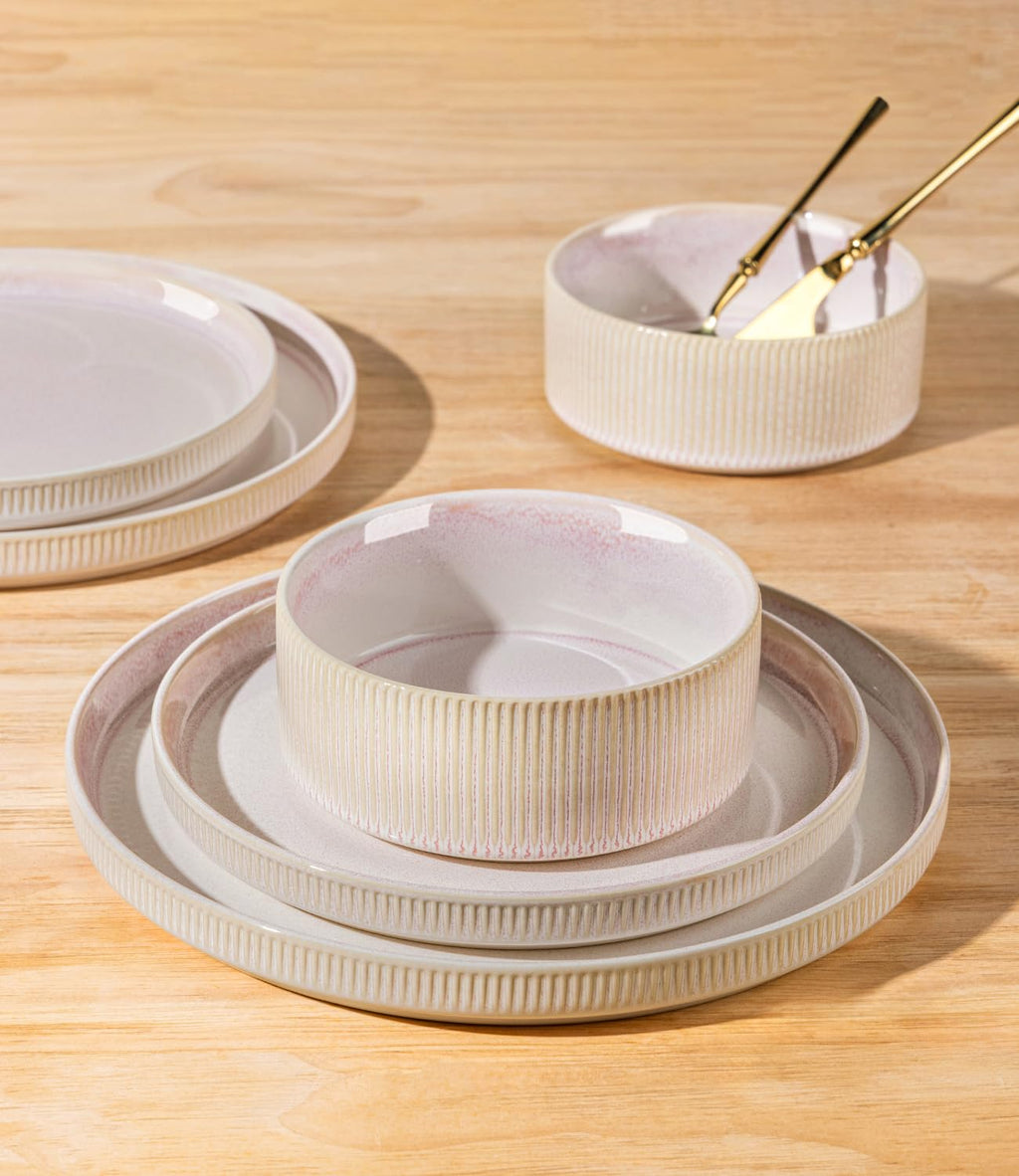 TheTerra Ceramic Dinnerware Sets for 4, 12 Pieces Porcelain Lightweight Speckled Plates and Bowls Sets, Scratch Resistant Dish Set, Oven & Microwave & Dishwasher Safe