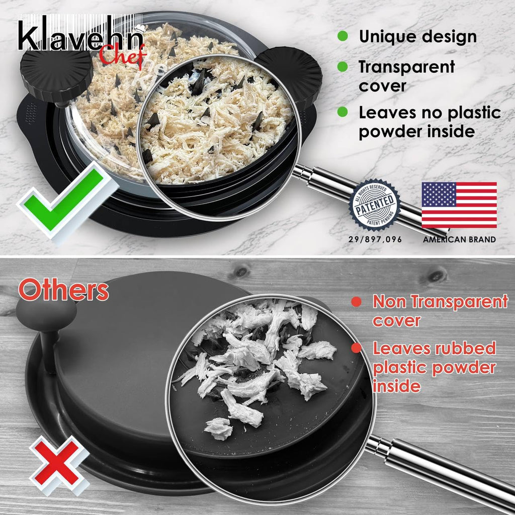 American Brand - Trituradora de pollo de 3 capas con placa desmontable + cepillo especial, doble antideslizante, sin BPA, resistente al calor, apta para lavavajillas, herramienta de trituración de pechuga de pollo, carne de res, cerdo, picadora de carne