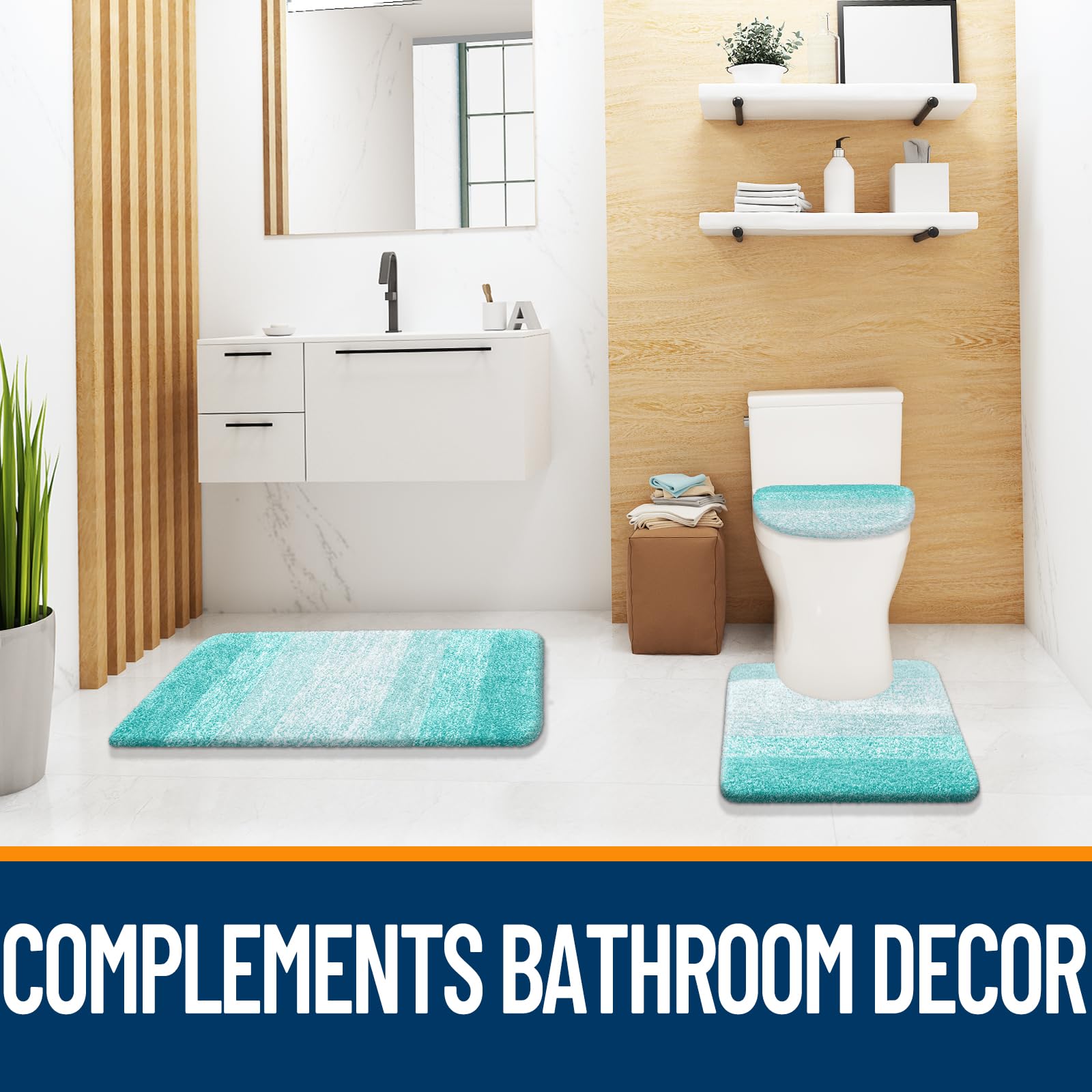 OLANLY Bathroom Rugs Sets 3 piece, Soft Microfiber Absorbent Bath Mat, U-Shaped Contour Toilet Mat and Toilet Lid Cover, Quick Dry, Machine Washable, Toilet Cover and Rug Set for Bathroom, Grey