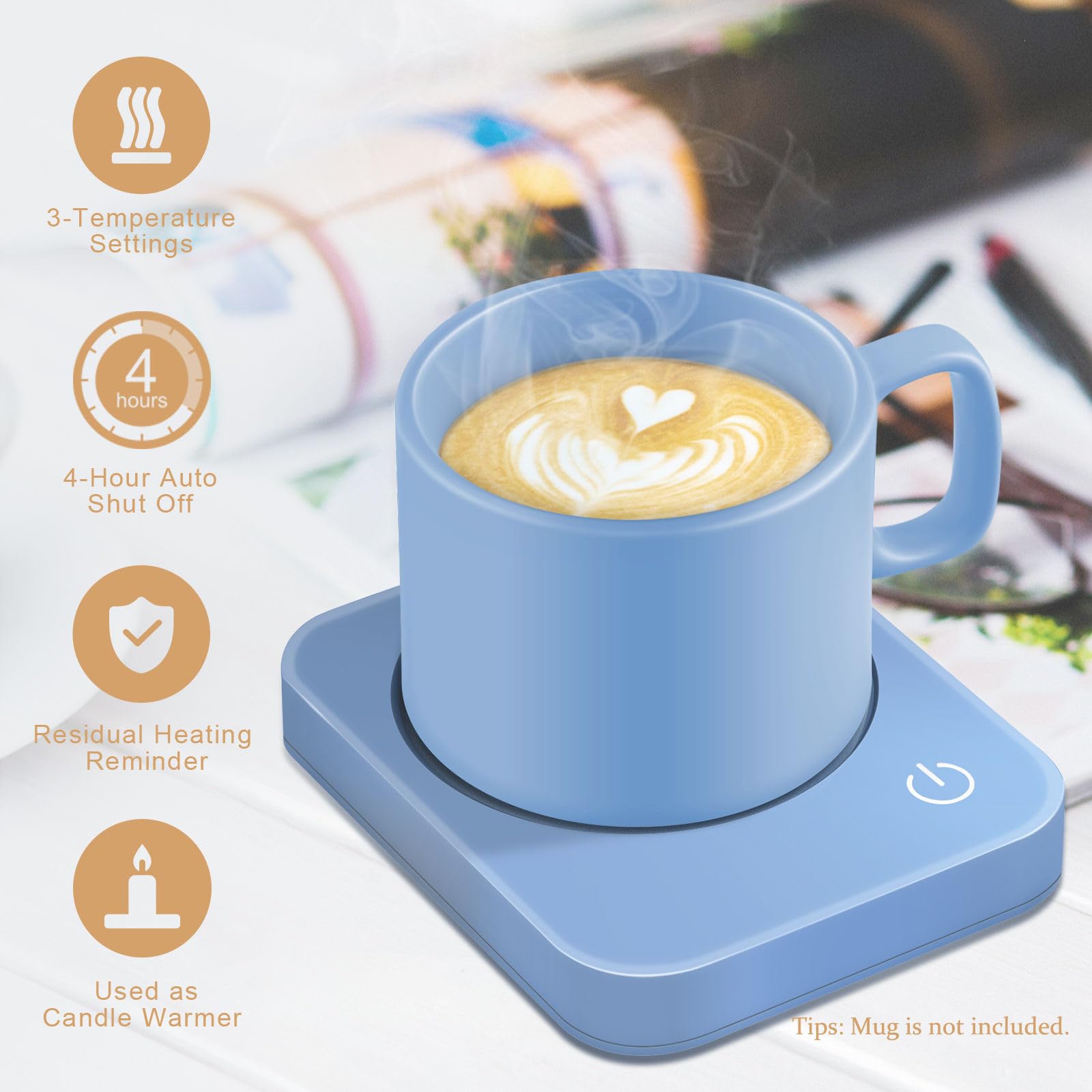 VOBAGA Coffee Mug Warmer for Desk with Auto Shut Off & 3-Temp Settings, Coffee Cup Warmer with Smart Safety Alert Home Office Accessory, Perfect for Coffee, Tea, Milk (Mug for Display)