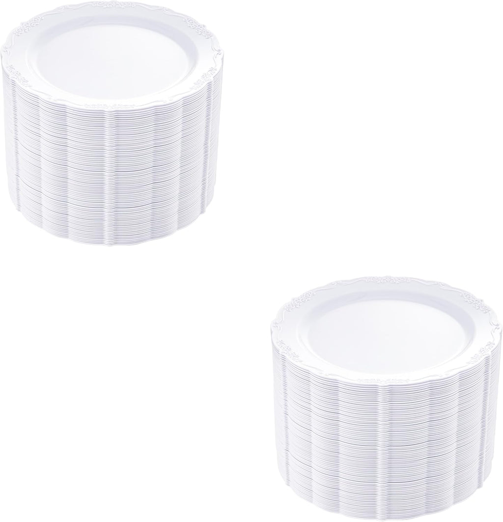 DaYammi 120PCS White Plastic Plates Heavy Duty White Disposable Plates Premium 10.25inch White Dinner Plates and 7.5inch White Dessert Plates