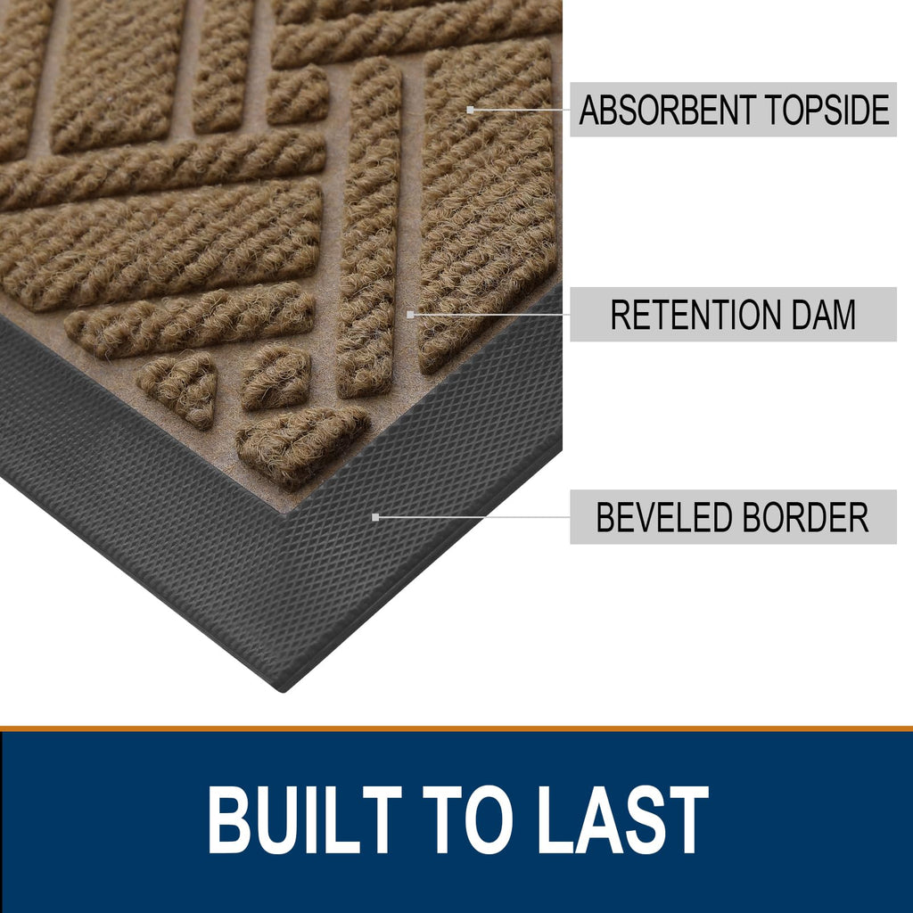 OLANLY Indoor Outdoor Mat, Sturdy Natural Rubber Floor Mat, Non Slip Low Profile Waterproof Doormat, and Stain Front Door Mats, Easy Clean Patio Entrance Mat, 30''x17'', Black