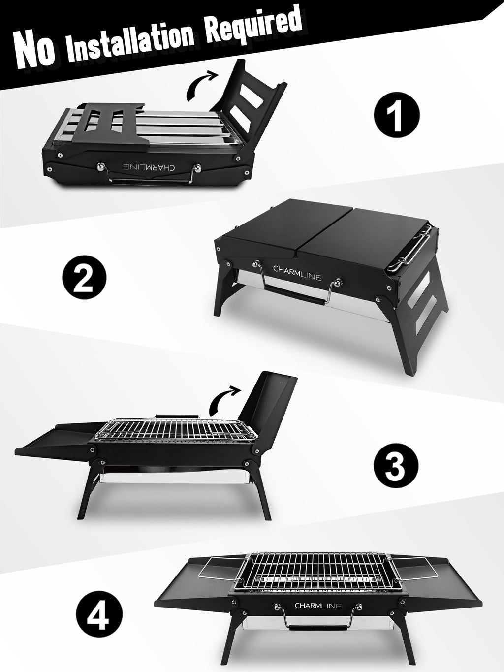 Charmline 14 x 9 inches Portable Charcoal BBQ Grill, Foldable Compact Camping Barbecue for 1–3 People, Ideal for Garden, Beach, Picnic & Tabletop Use, Green