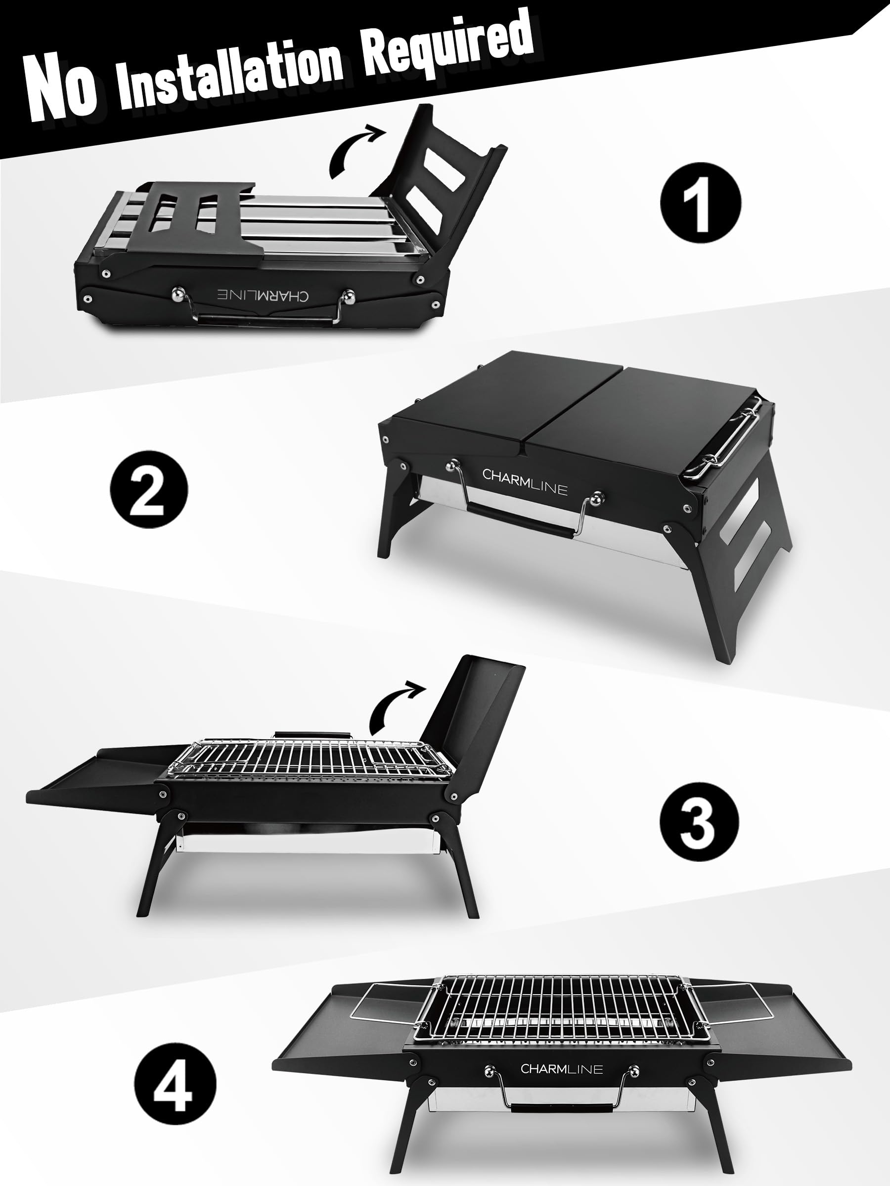 Charmline 14 x 9 inches Portable Charcoal BBQ Grill, Foldable Compact Camping Barbecue for 1–3 People, Ideal for Garden, Beach, Picnic & Tabletop Use, Green