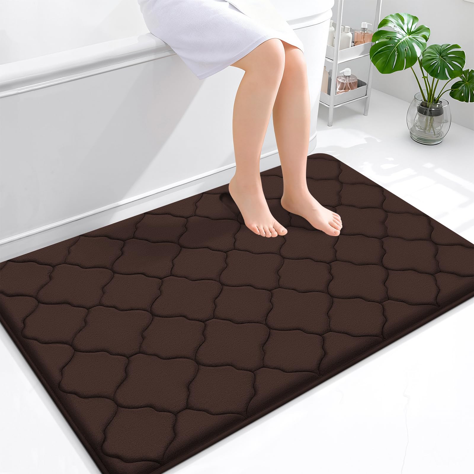 OLANLY Memory Foam Bath Mat Rug 24x16, Ultra Soft and Absorbent Bathroom Rugs, Non-Slip, Comfortable, Machine Washable Bath Carpet for Bathroom Floor, Tub, Shower and Home Decor Accessories, Black