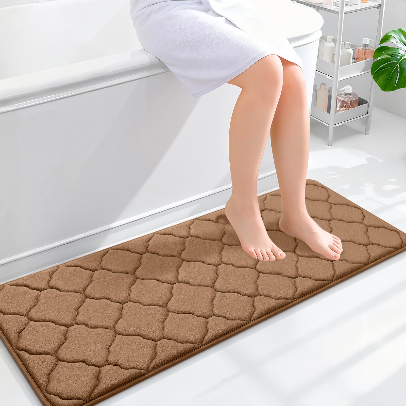 OLANLY Memory Foam Bath Mat Rug 24x16, Ultra Soft and Absorbent Bathroom Rugs, Non-Slip, Comfortable, Machine Washable Bath Carpet for Bathroom Floor, Tub, Shower and Home Decor Accessories, Black