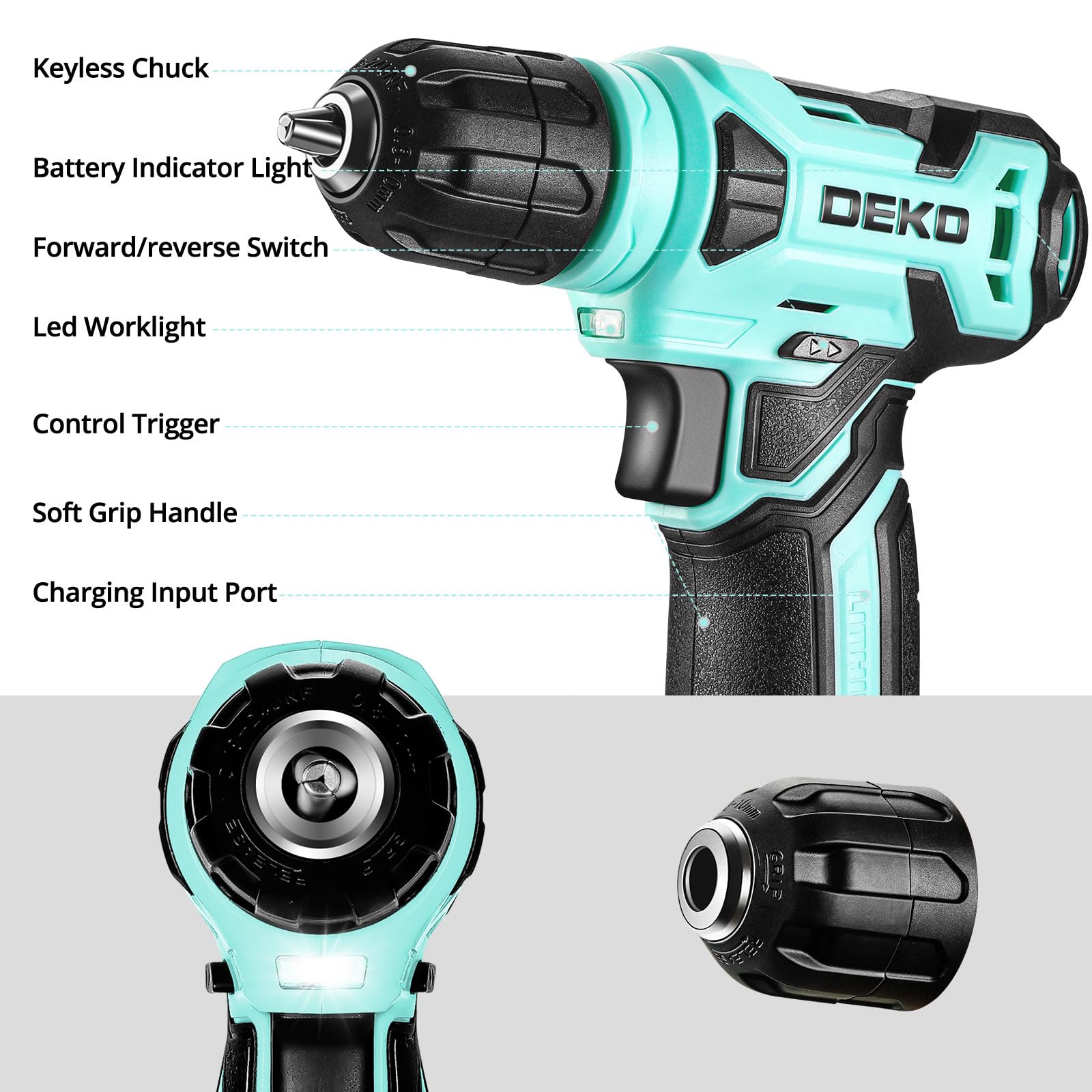 DEKOPRO Tool Set：Tool Kit with 8V Cordless Drill,Tool Box with Drill,Hand Drill Set for Men & Women,Home Tool Kits for House Repair,Handyman,DIY 126 Piece