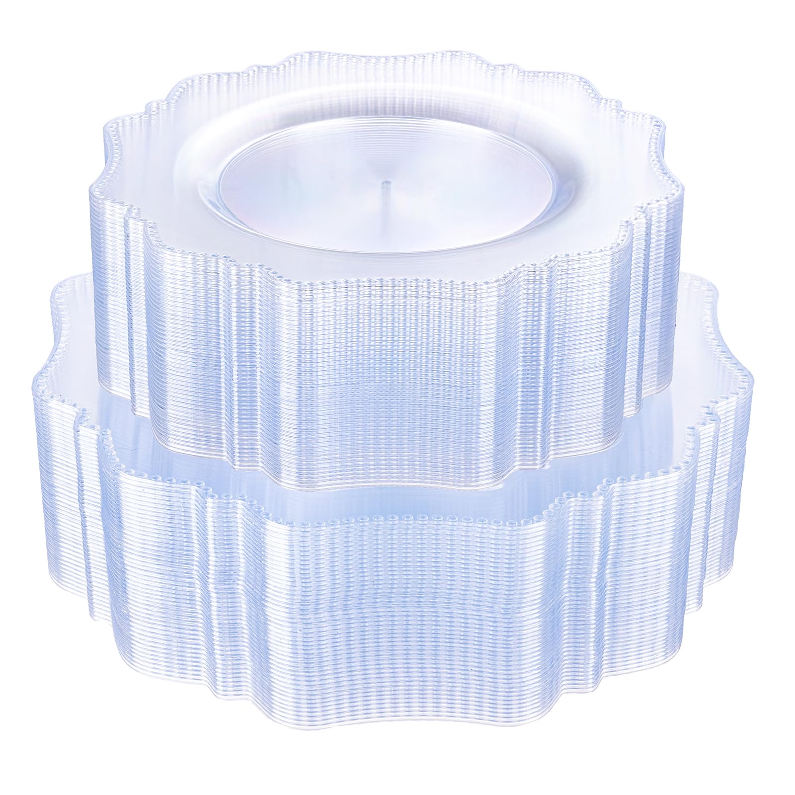 COLOSUS 60PCS White Plastic Plates for 30 guests-Fancy Plastic Beaded Plates,Plastic Plates for Party, Elegant White plates,Include 30 PCS 10.5" Dinner plates & 30PCS 8.25" Dessert plates for easter
