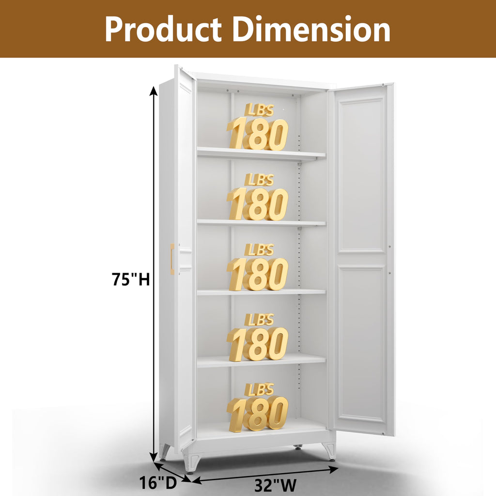 Polup White Kitchen Pantry Cabinet, 71 Inch Tall Metal Storage Cabinet with Doors and Shelves, Pantry Cabinets for Kitchen Storage, Freestanding Cupboard for Living, Dining Room, Assemble Required