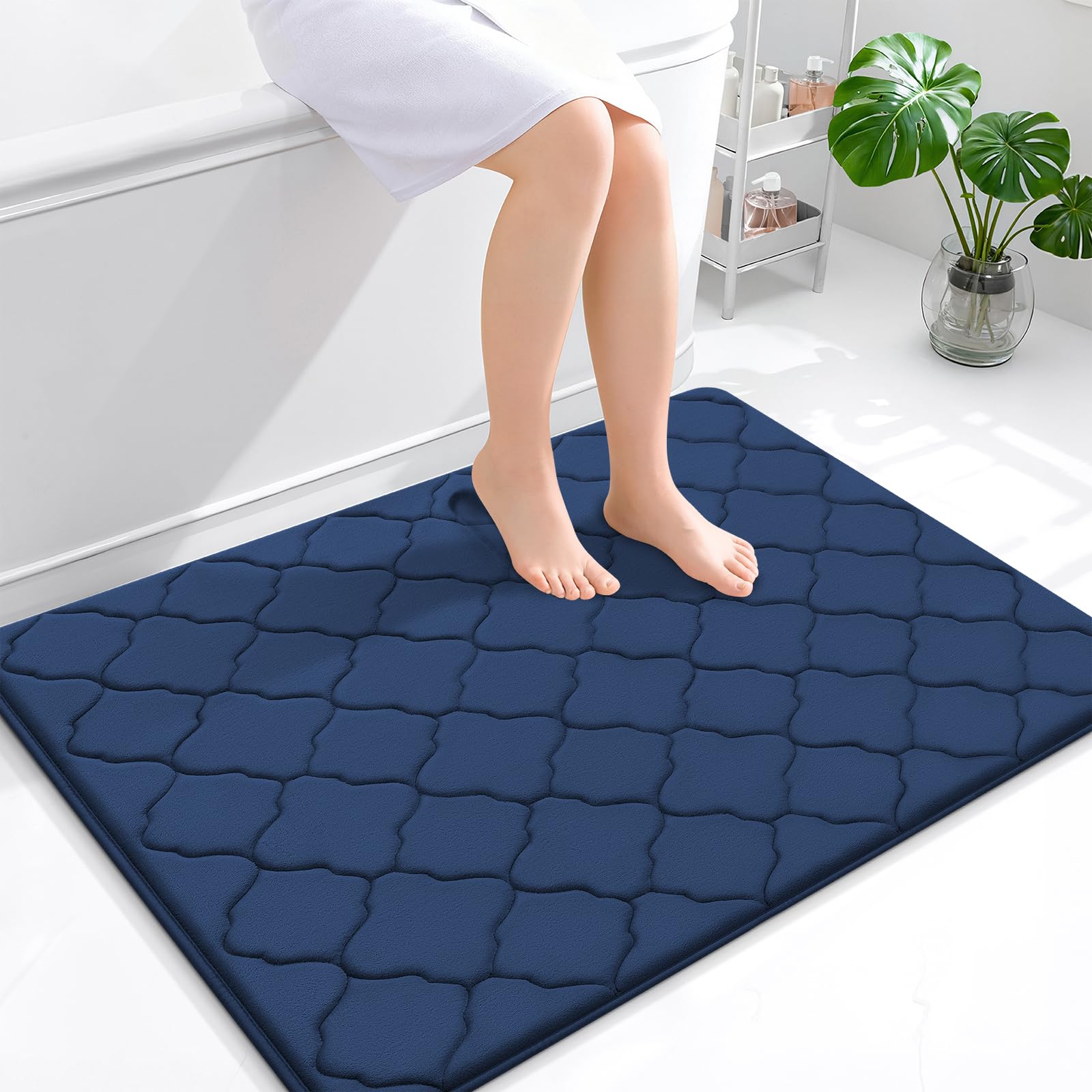 OLANLY Memory Foam Bath Mat Rug 24x16, Ultra Soft and Absorbent Bathroom Rugs, Non-Slip, Comfortable, Machine Washable Bath Carpet for Bathroom Floor, Tub, Shower and Home Decor Accessories, Black