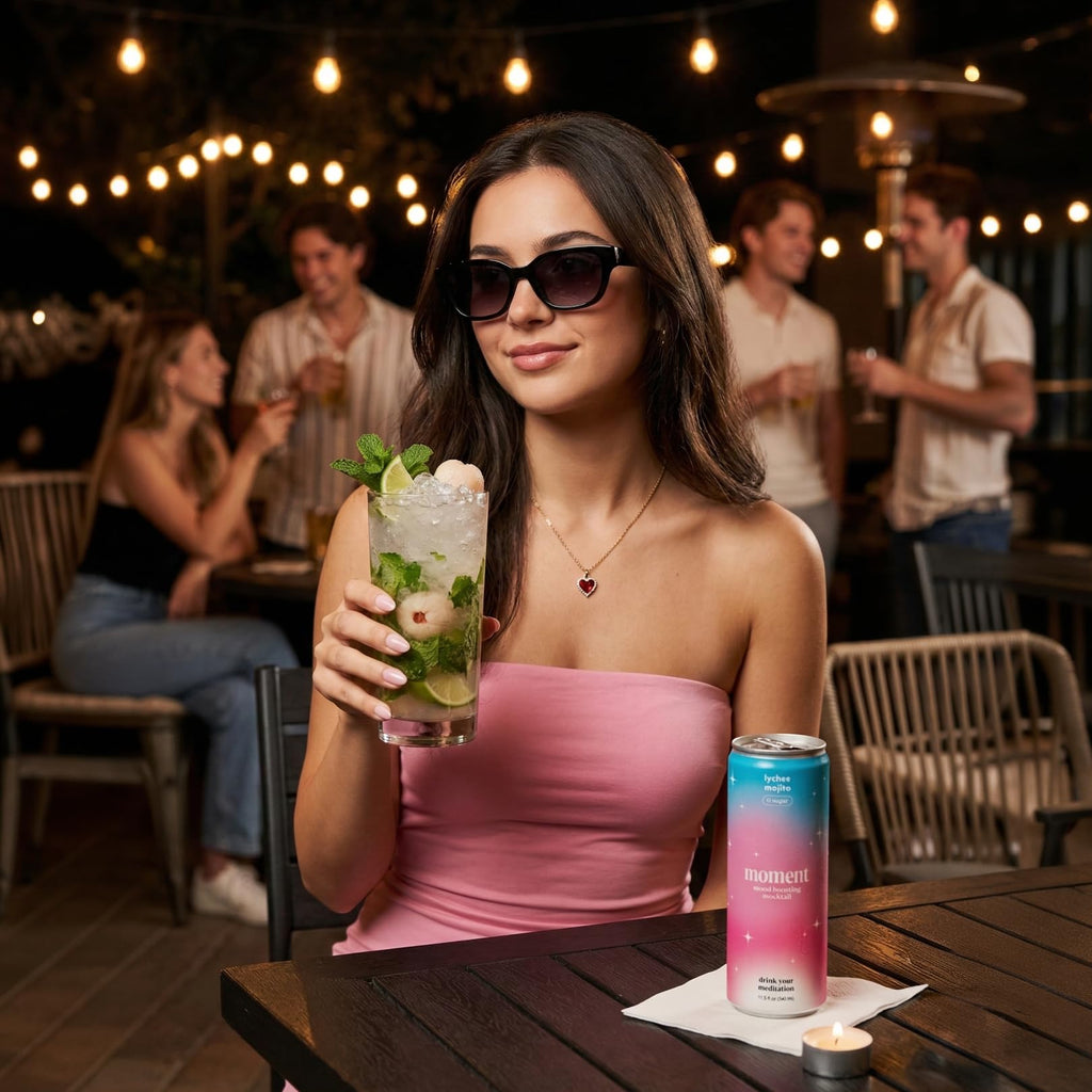 Moment Mocktails Non-Alcoholic Drinks (Shark Tank) - Calm, Clarity & Relaxation with L-Theanine & Ashwagandha - Sparkling Adaptogen Drink - 0 Sugar 0 Caffeine - 12 Pack 11.5 fl oz - Classics