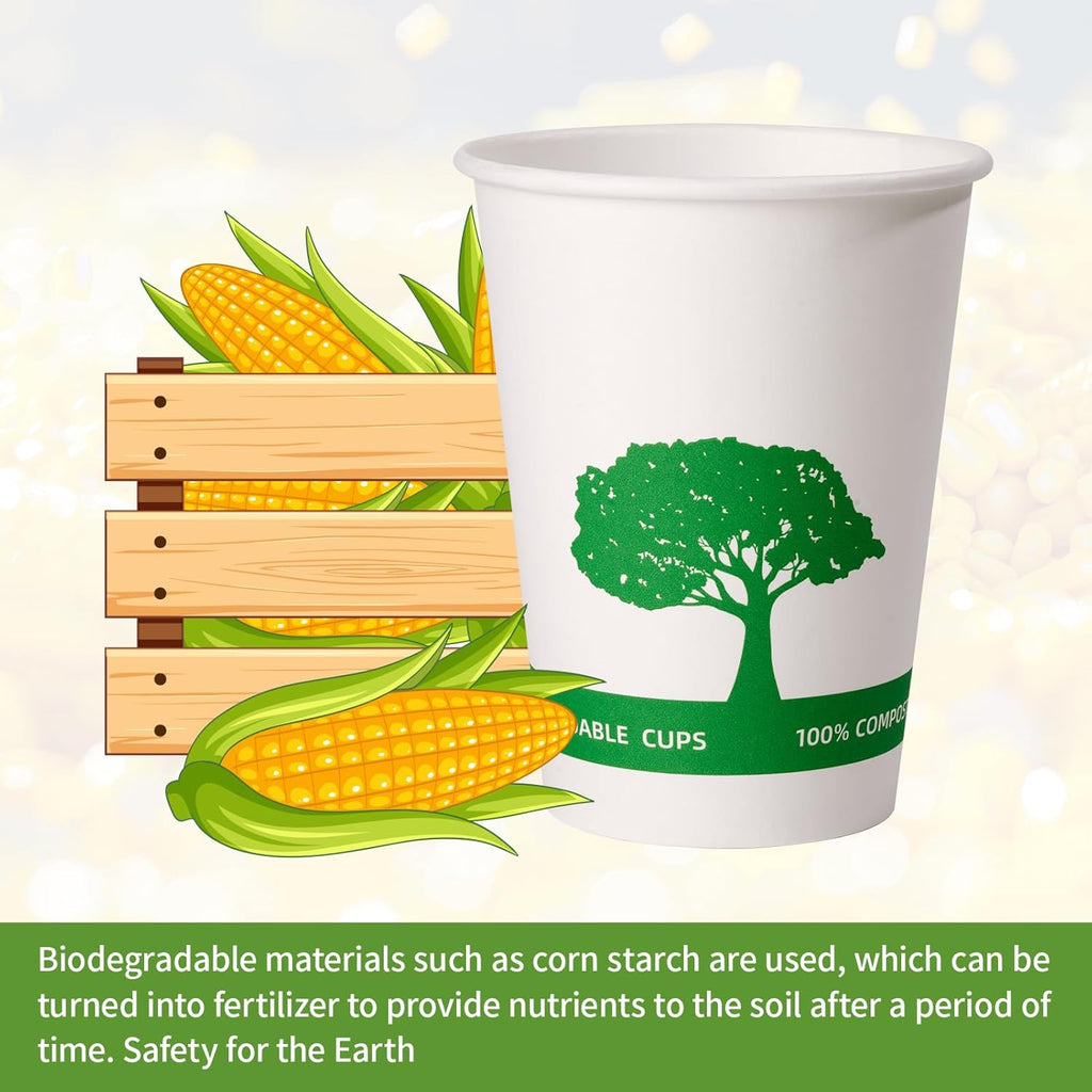 Vplus 150 Pack Compostable Disposable Paper Plates 10.25 inch and 270 Pack 12 oz Compostable Paper Cups