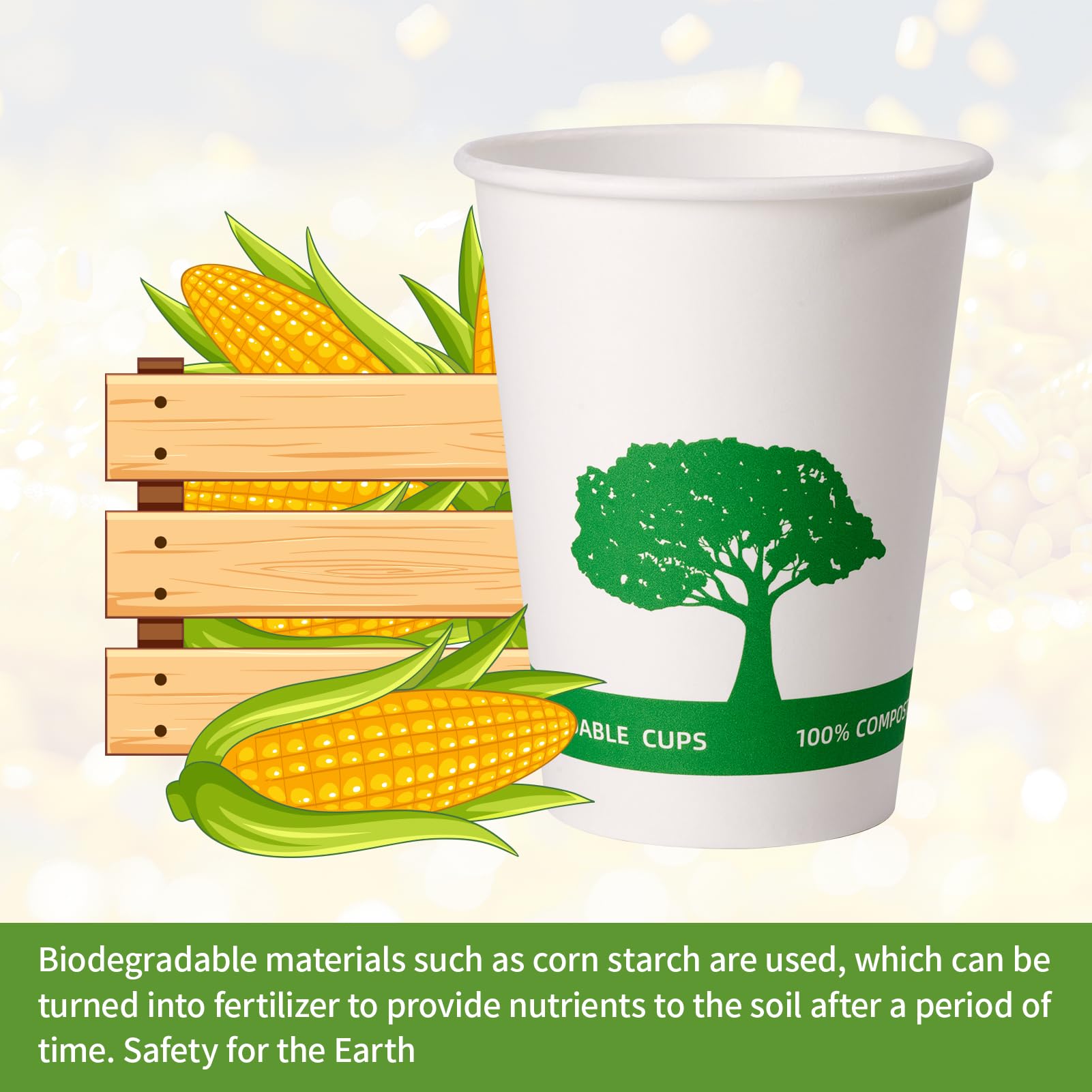 Vplus 400 Pack Compostable Paper Cups, 8 oz Paper Coffee Cups, Biodegradable Disposable Paper Cups, Eco-friendly Hot Drinking Cups for Party, Picnic,and Events