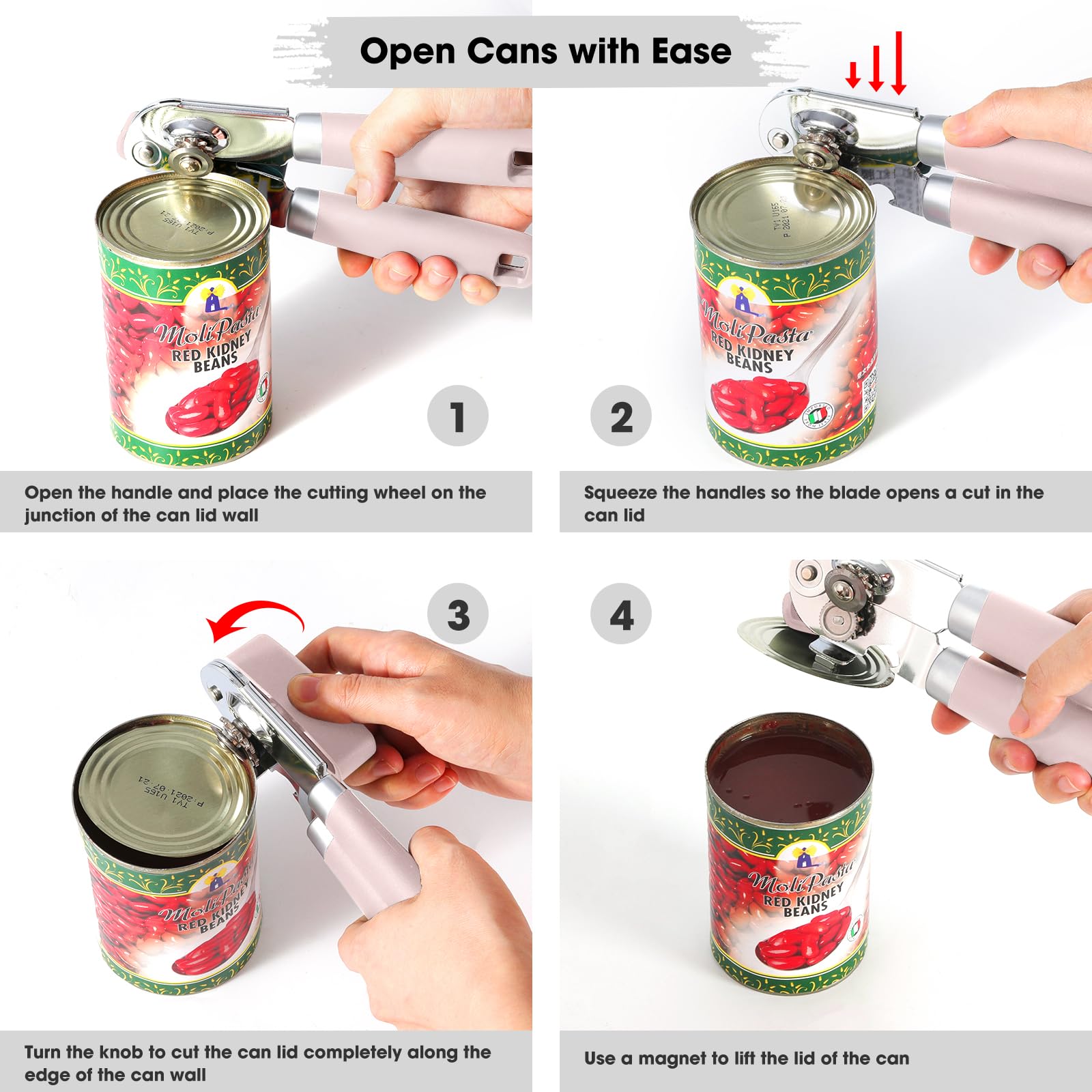 Beneno Heavy Duty Hand Can Opener Manual with Magnet, Durable Sharp Carbon Steel Blade Smooth Cutting, Big Effort-Saving Knob & Soft Grip Handle, Multifunctional Kitchen Tool with Bottle Opener, Green