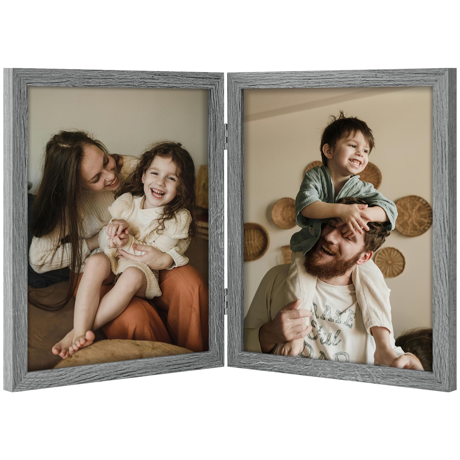 decorUhome Double 4x6 Picture Frame Vertical, Engineered Wood Bifold Photo Frame with Plexiglass for Tabletop Display, 4x6, Black