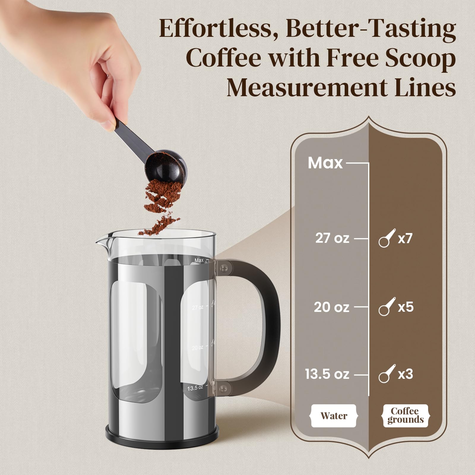 Veken French Press Coffee Maker 21oz 0.6 L, Single Serve Small Pot, Heat Resistant Thickened Borosilicate Glass, Stainless Steel Brewer, Cold Brew Cafetera Teapot for Kitchen Travel Camping, Copper