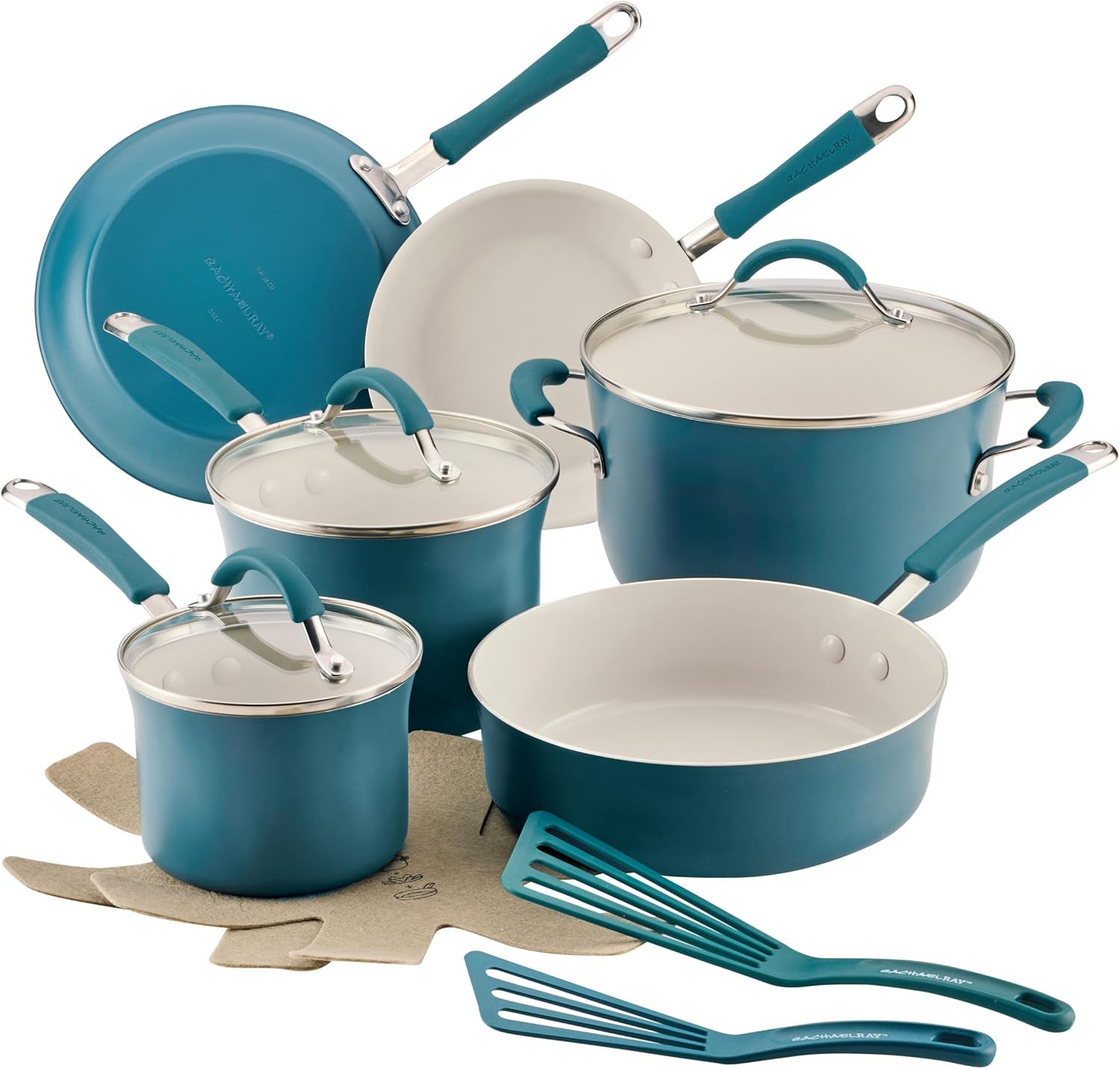 Rachael Ray - 16802 Rachael Ray Cucina Nonstick Cookware Pots and Pans Set, 12 Piece, Sea Salt Gray