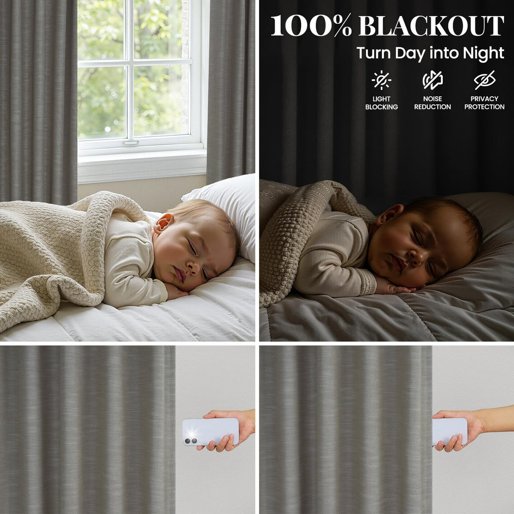 Topfinel 84 Inch Long Natural Blackout Curtains for Bedroom Livingroom, Farmhouse Back Tab Pinch Pleated Drapes for Track System,Neutral Linen Ambiance & Privacy Drapes Natural 52" W*84" L