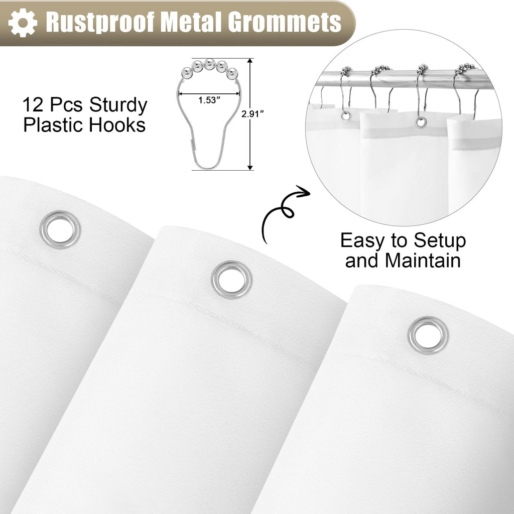 OLANLY Luxury Black and Grey Ombre Shower Curtain Sets with 12 Hooks, Waterproof and Washable Decorative Shower Curtains for Bathroom, 72x72 Inches
